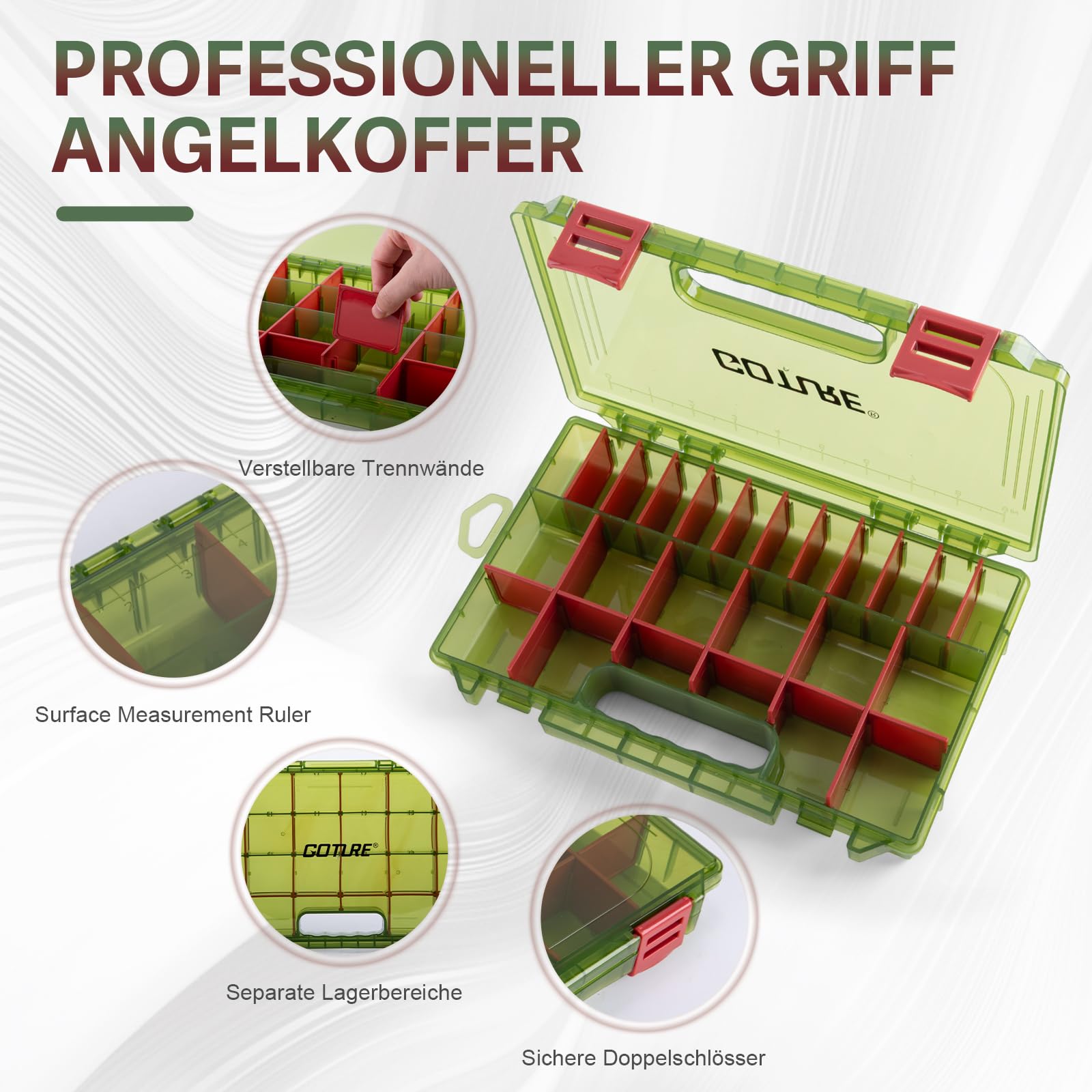 Goture Angeltasche mit 3 Köderboxen, Angelausrüstung, Wasserdicht Crossbody | Aus robustem 900D Oxford, mehrere Taschen, einstellbarer Riemen, geeignet für Wandern, Camping, Reisen