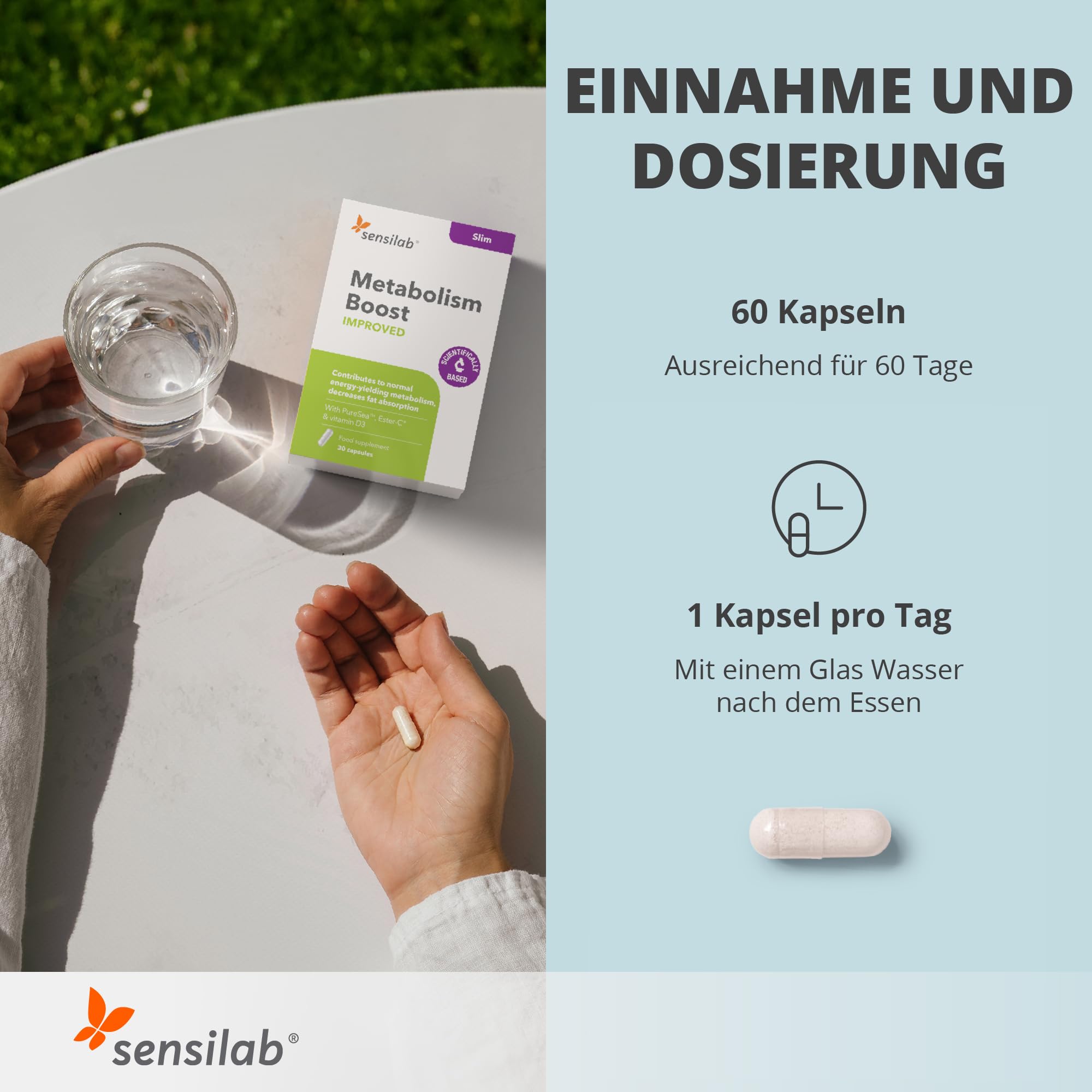 Metabolism Boost Improved - Jod, Vitamin C, Vitamin D3-60 Kapseln für 60 Tage - Sensilab