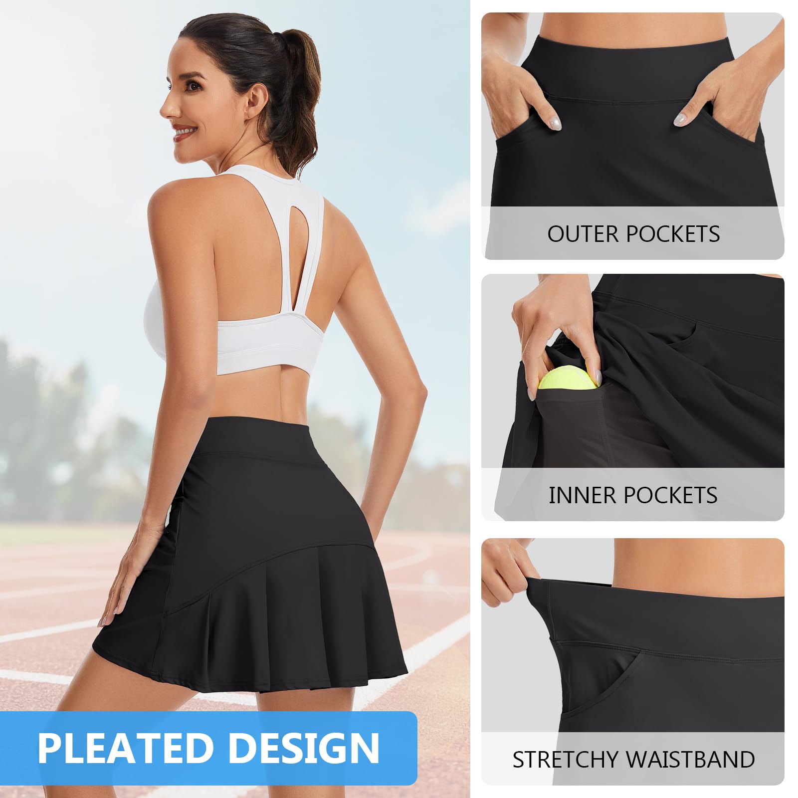 Soneven Gonna da tennis da donna con pantaloni, a vita alta, gonna da golf con 4 tasche
