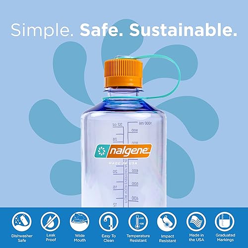Miniatura 2 de Nalgene Sustain Tritan - Botella de agua sin BPA hecha con material derivado del 50% de residuos plásticos, 32 onzas, boca estrecha, verde azulado