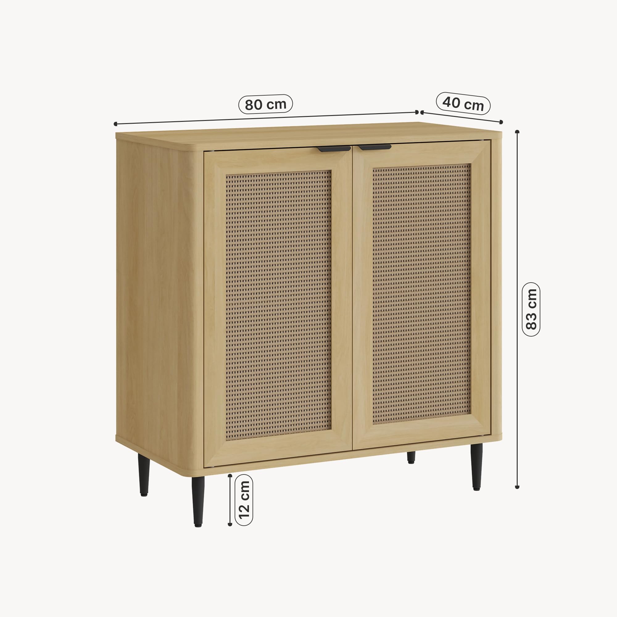 [en.casa] Credenza Bassa Ante con Inserto Intreccio Effetto Rattan Armadio Basso Madia Moderna per Soggiorno Ingresso Sala da Pranzo 83 x 80 x 40 cm Effetto Rovere