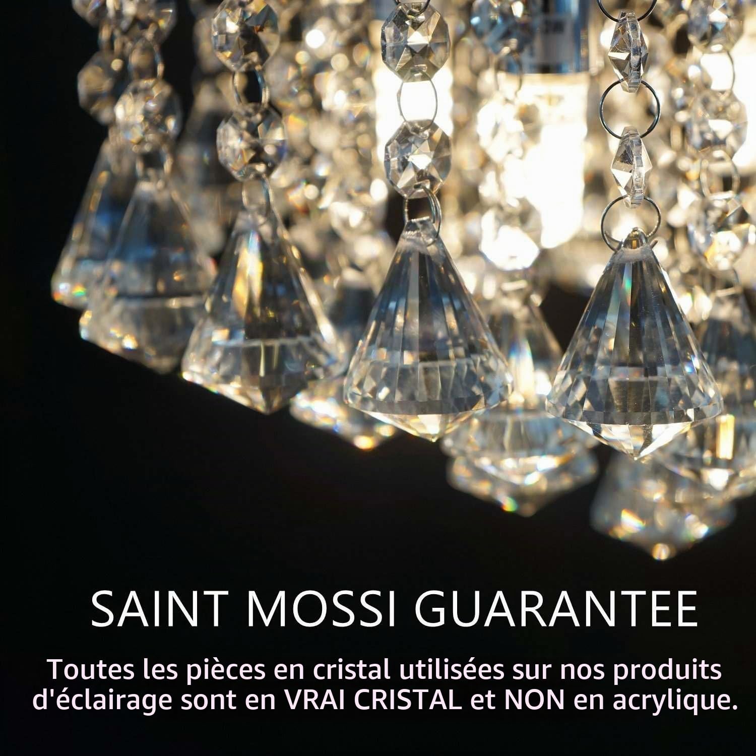 Saint Mossi Lustre en cristal, semi encastré, style moderne, idéal pour les espaces de vie, d39cm X h28cm, cadre chromé
