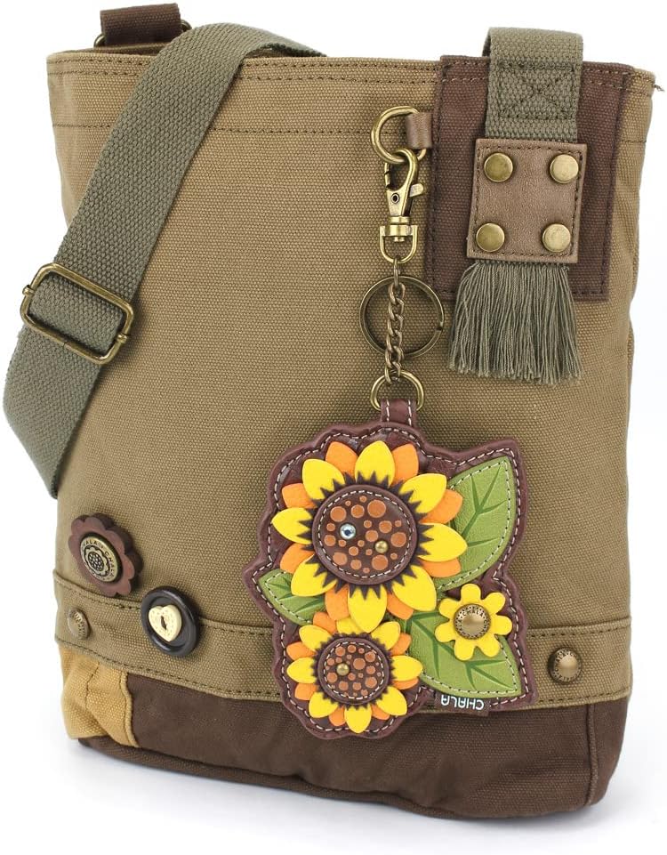 CHALA Patch Cross-Body Women Handbag, Canvas Messenger Bag - Sunflower Group - Olive