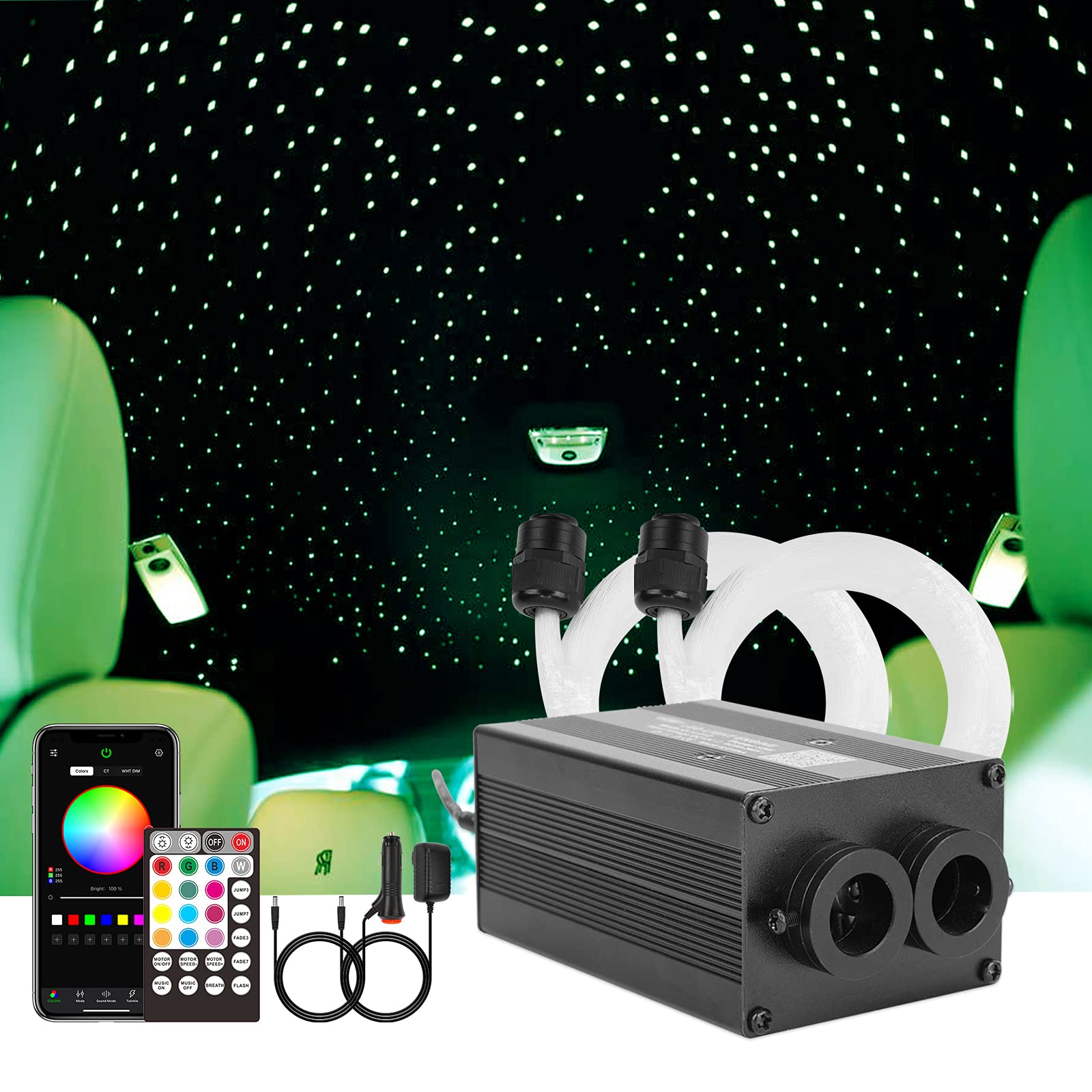 CHINLY Bluetooth 12W RGBW Twinkle LED Kit luci da soffitto a stella in fibra ottica APP/Telecomando 400 pezzi * (0,5 + 0,75 + 1,0 mm) per casa/auto