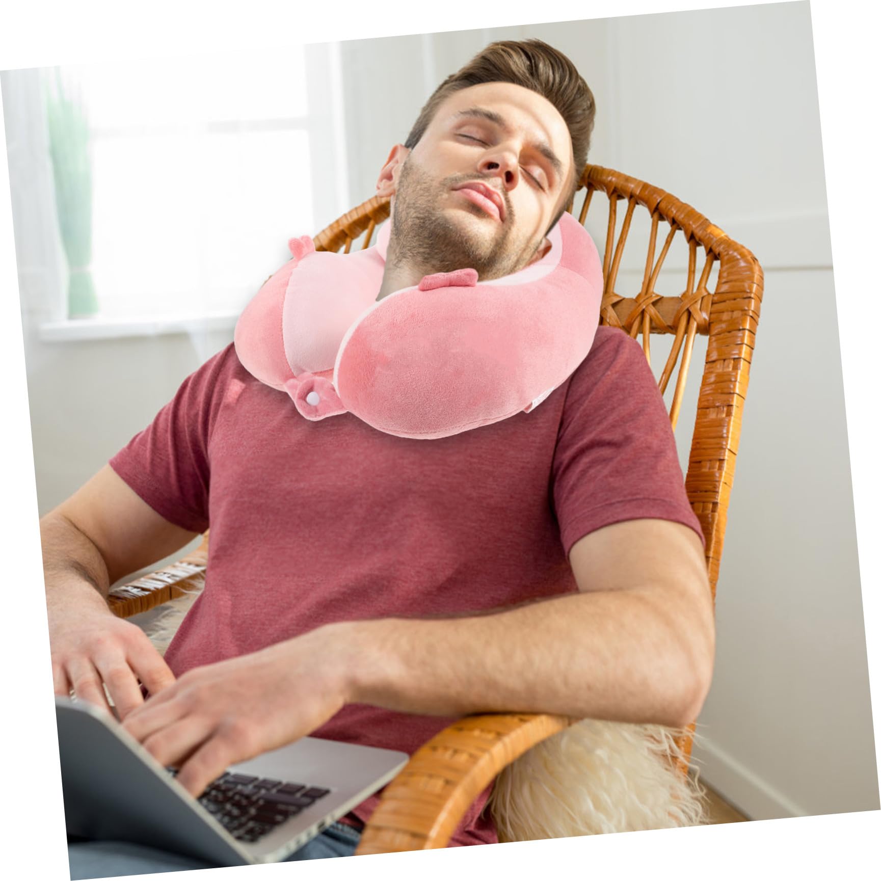 Garneck Almohada Cuello en Forma de U, Almohada de Viaje Portátil, Diseño de Dibujos Animados, Algodón PP Transpirable, Verano