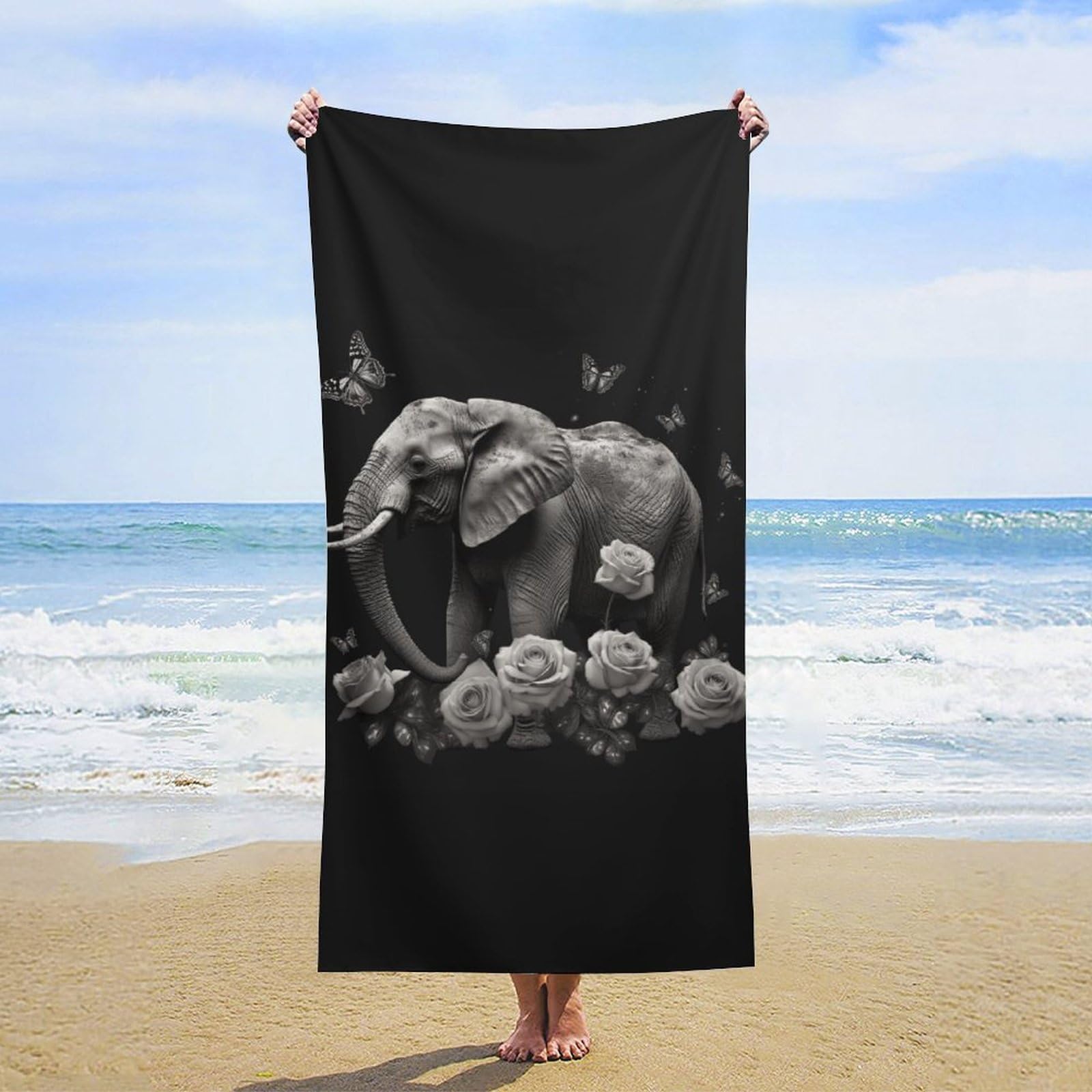 NTVOWPZO Elephant and Butterfly Beach Towel Oversized Microfiber Bath Towels Lightweight Sand Proof Beach Towels Absorbent Pool Towels for Swimming Yoga Bathroom Towel 31.5" X 63"