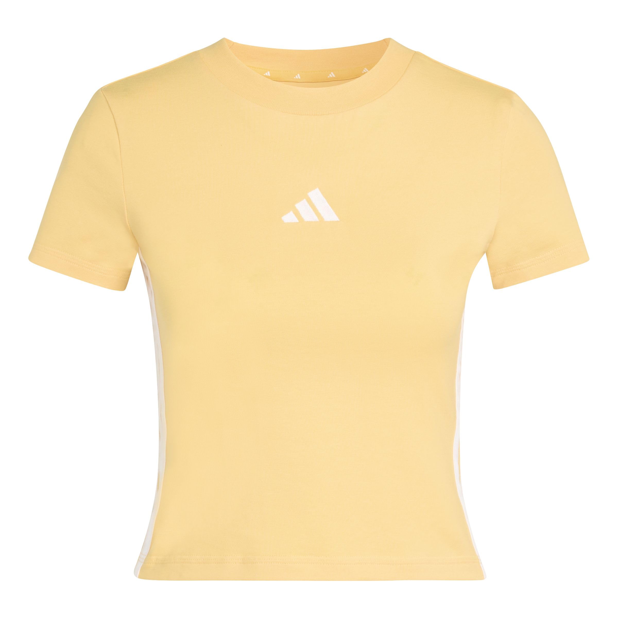 adidas Women's Essentials 3 Stripes Slim Baby T-Shirt, Semi Ice Tangerine/White, XL