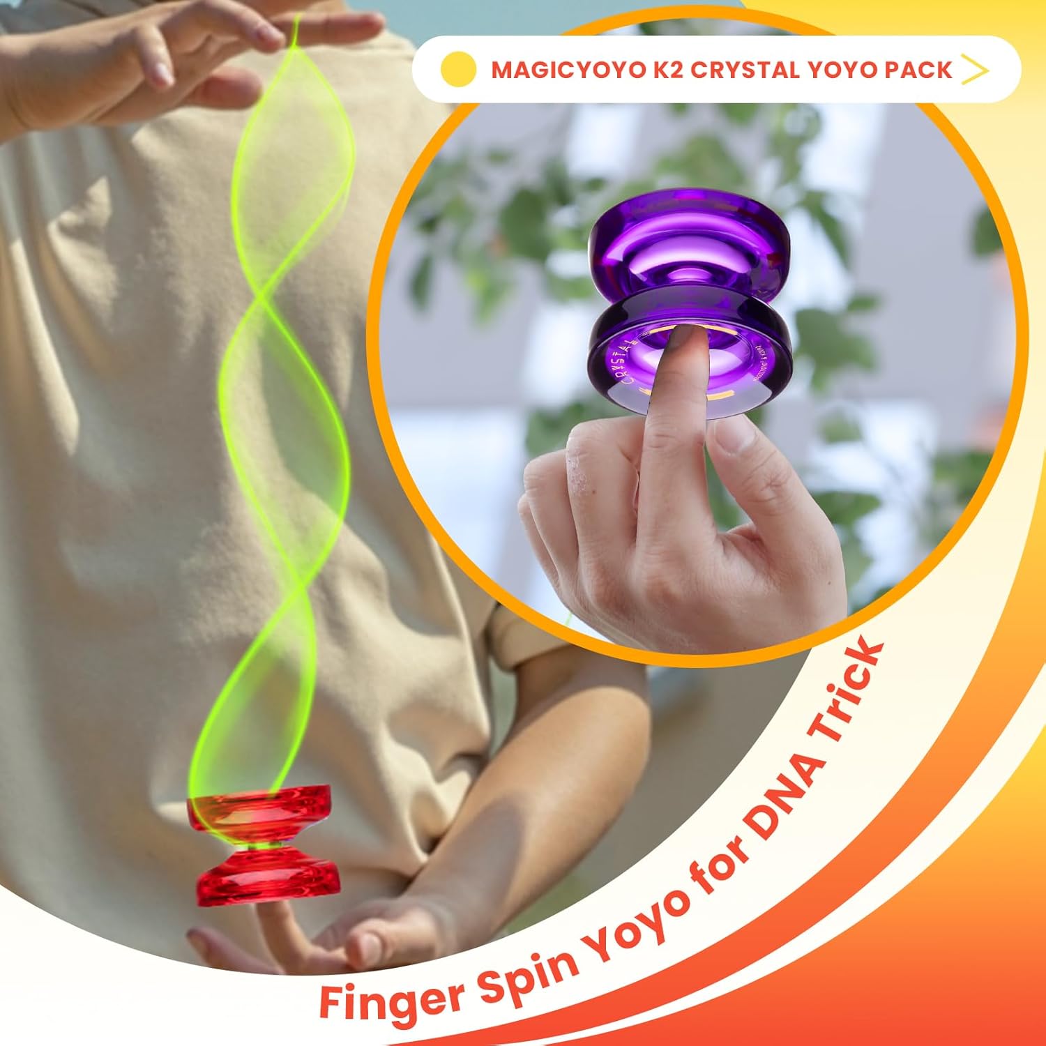 MAGICYOYO K2 Crystal Responsive Yoyos for Kids 8-12, Unresponsive Yoyo Pack with Finger Spin Function, Professional Yo yo with Bearing Kit, 12 Yo-yo Strings+2 Sacks (Red+Purple)