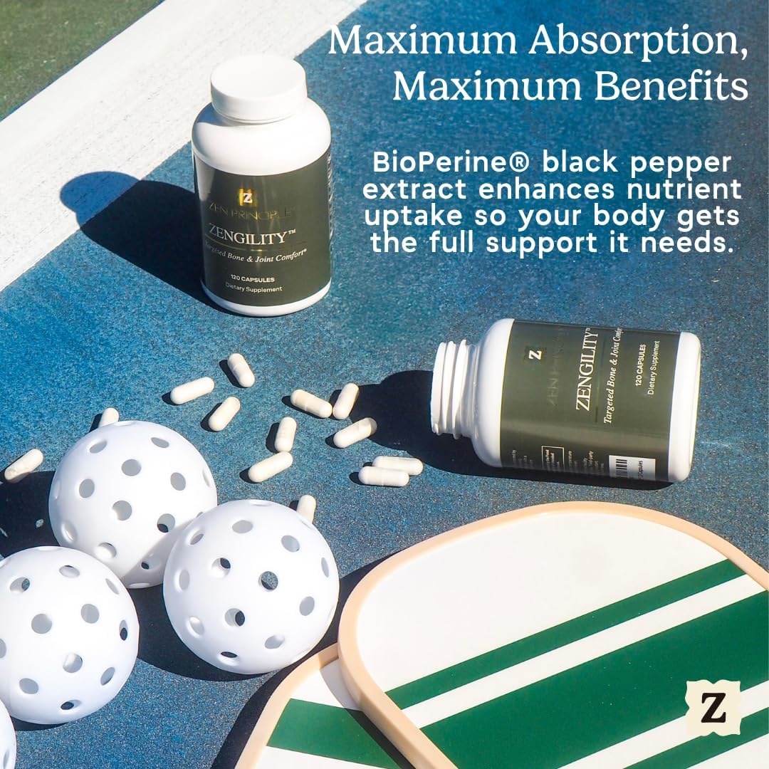 Zen Principle Zengility™ Joint Support & Bone Strength Supplement – Fast-Acting Relief with Glucosamine, MSM, Plant Calcium, Vitamin K2 & D3. Vegan Formula for Mobility & Comfort. 120 Capsules - Image 8