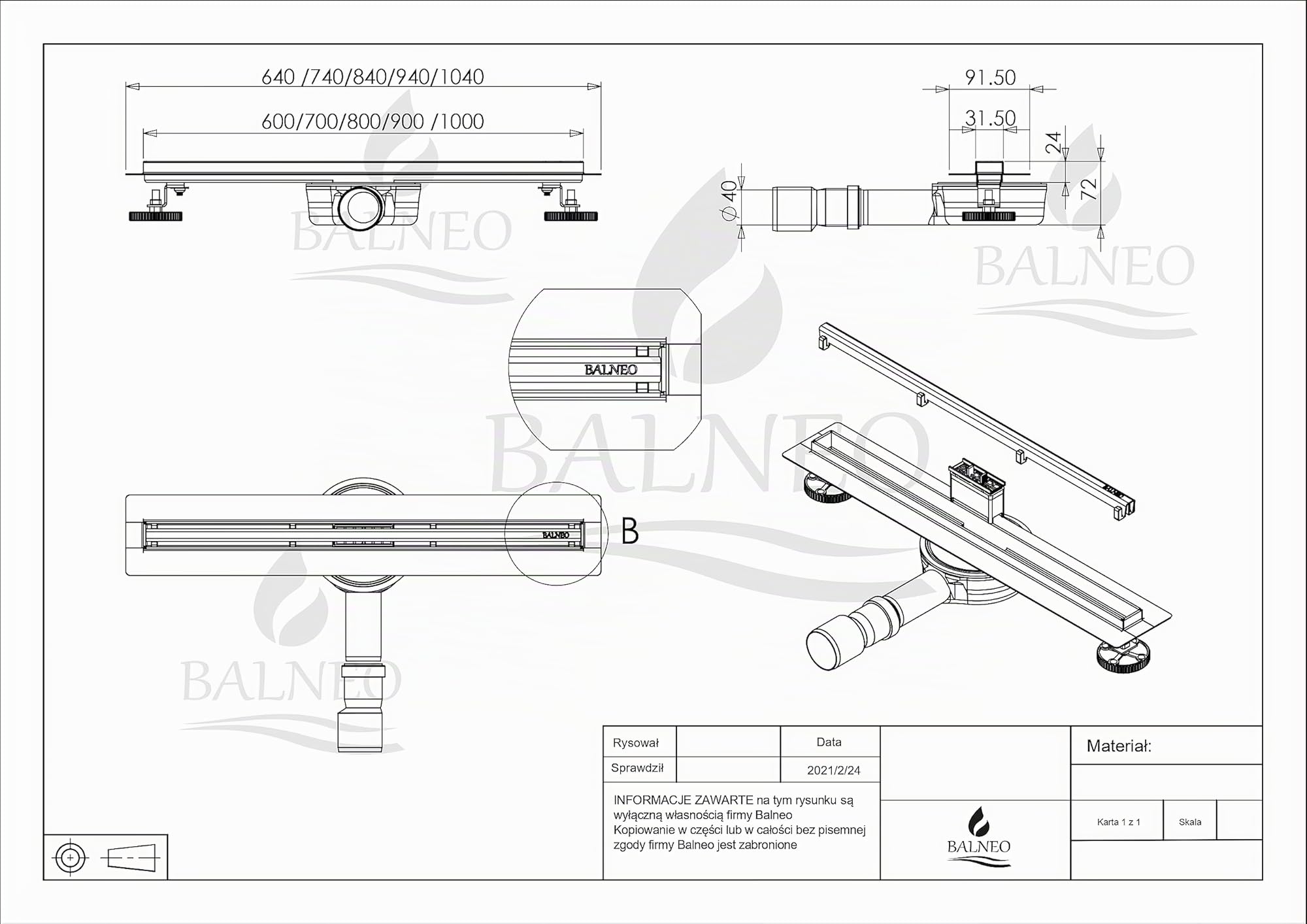 Slim & Low Proline Gold Duschrinne 80 cm, Edelstahl AISI 304, Gold | Edelstahl AISI 304, Panel 14 mm, Einbautiefe ab 57 mm, 49 l/min, Schmutzfangsieb, 10 J. + 2 J. Beschichtung