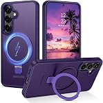 BENTOBEN pour Samsung Galaxy S25 FE Affaire Samsung S25 FE Coque de téléphone avec Kickstand invisible,[Wireless Charger Compatible] Support magnétique réglable Translucide Matte Shockproof S25 FE Affaire, Deep Purple