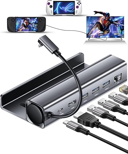 Miniatura 1 de Estación de acoplamiento para cubierta de vapor, base de vapor Rocoren 6 en 1 con HDMI 2.0 4K 60Hz, Ethernet de 1000 Mbps, 100 W PD3.0 de carga