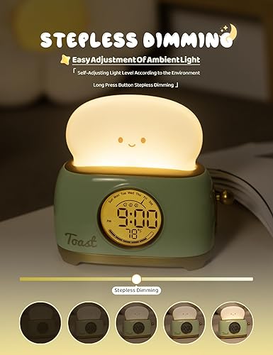 Miniatura 3 de Luces de lámpara de noche de tostada, lindo reloj despertador digital, atenuación LED Breader lámpara 1200mAh luz nocturna recargable para