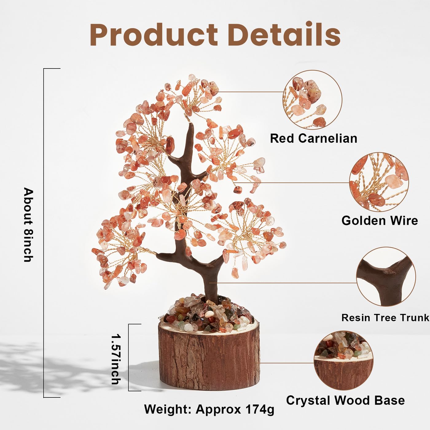 AWARDSEN Carnelian Crystal Tree Money Tree Crystal Ornaments Healing Crystals Gifts Desk Decorations Spiritual Gifts for Women - Image 3