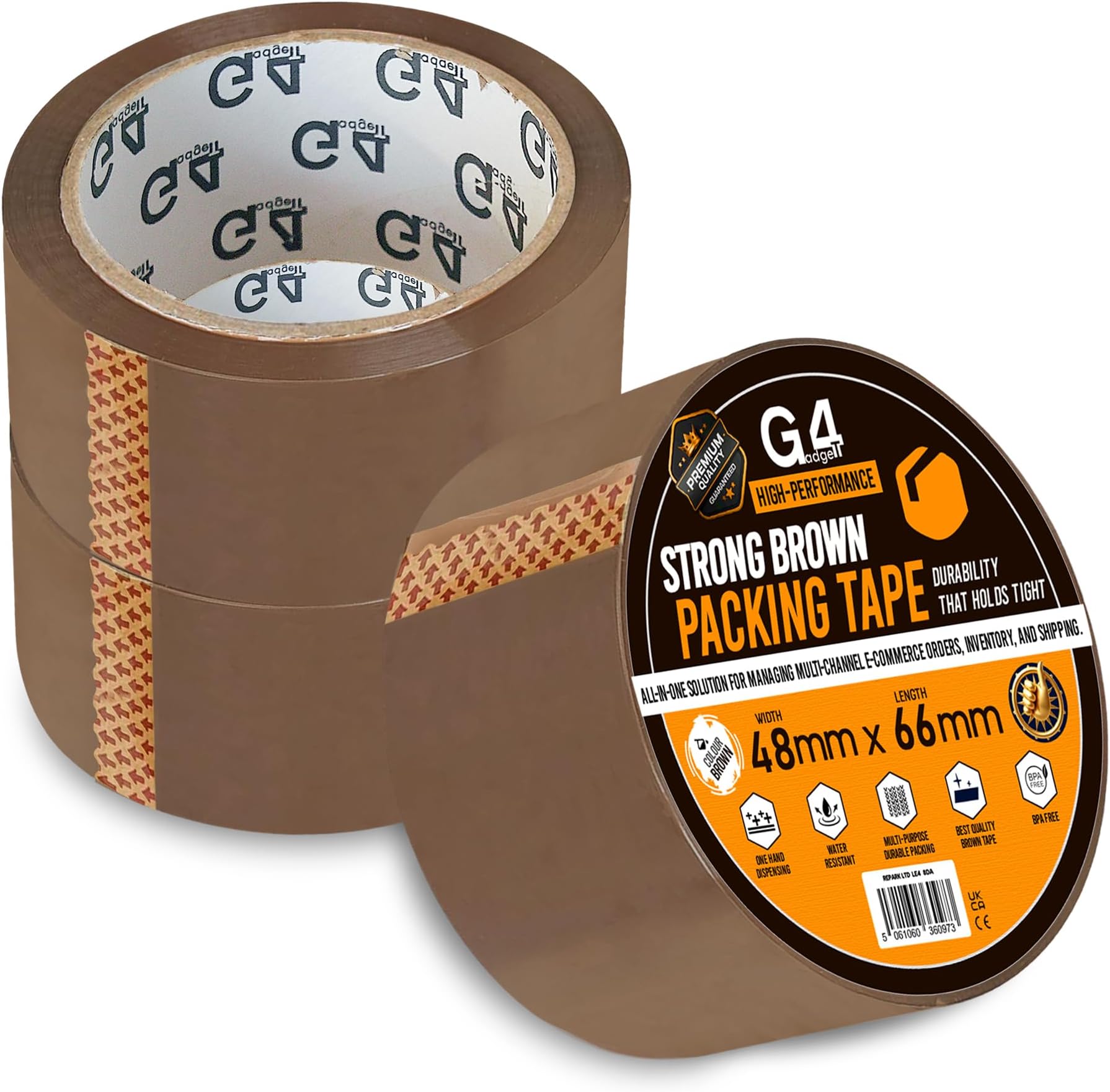 G4GADGET Pack of 3 Strong Brown Packing Tape – 48mm x 66m – Heavy Duty Parcel Tape for Moving Boxes, Shipping and Packaging
