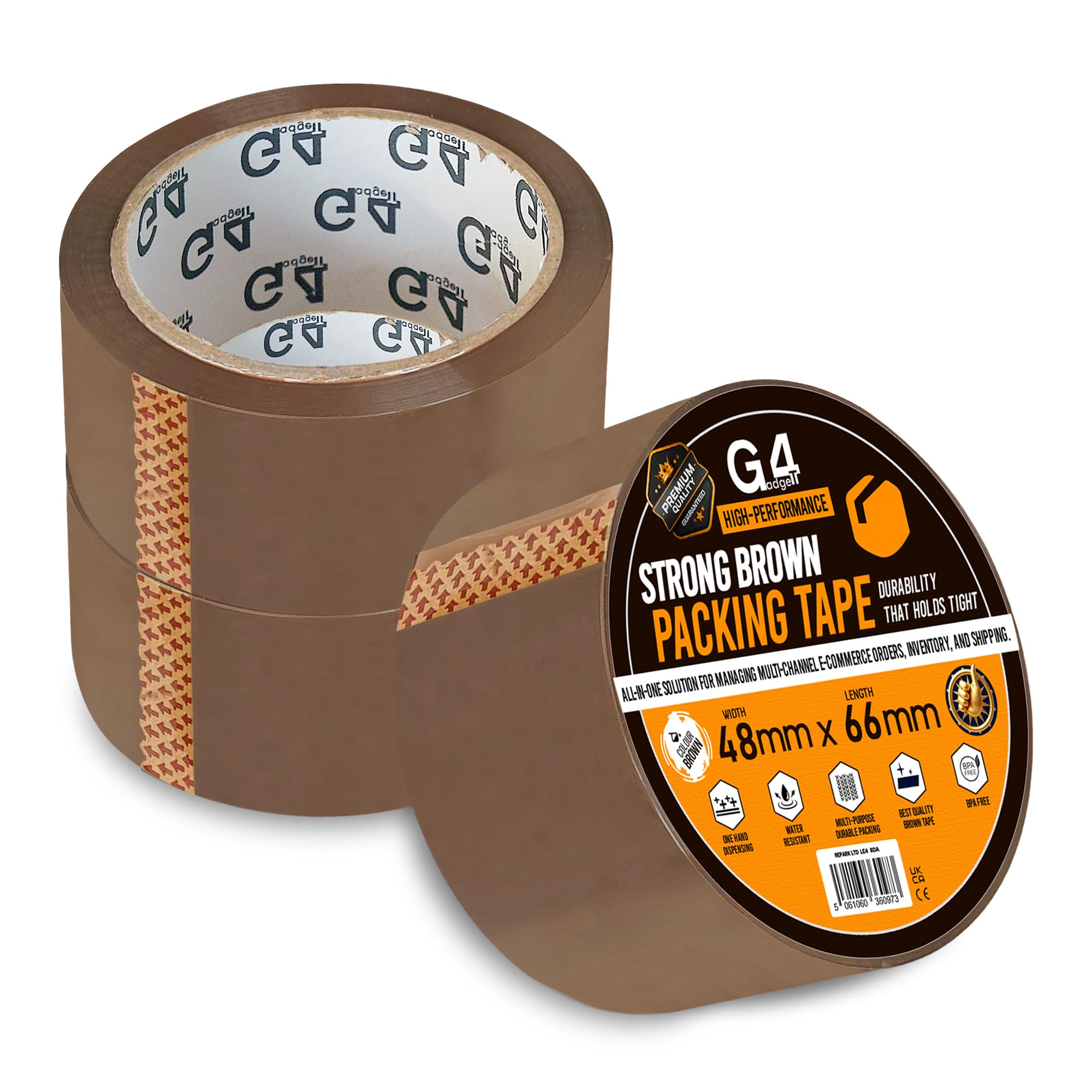 G4GADGET Pack of 3 Strong Brown Packing Tape – 48mm x 66m – Heavy Duty Parcel Tape for Moving Boxes, Shipping and Packaging