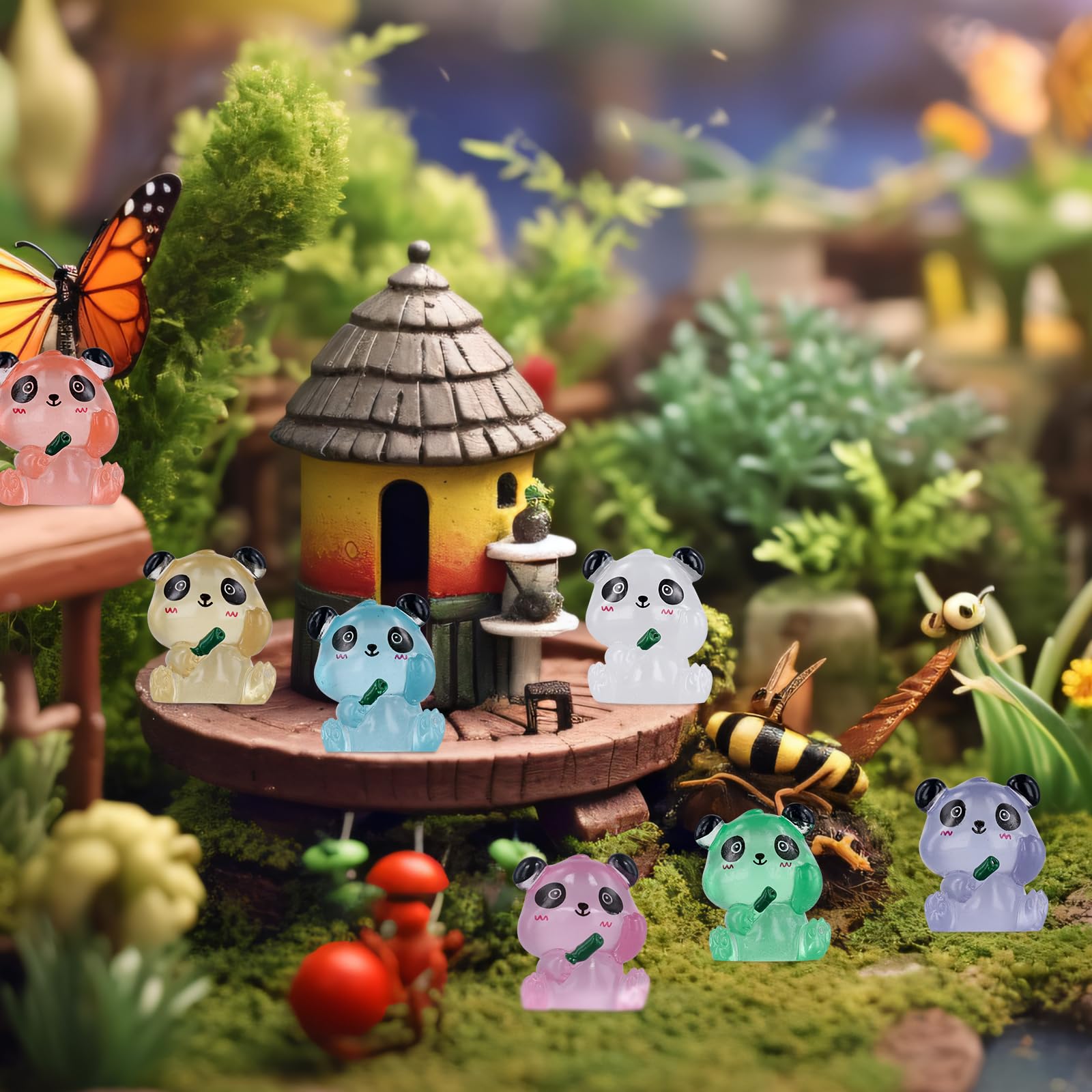 35 Pezzi di Mini Panda in Resina, Mini Panda Luminoso in 7 Colori Panda in Miniatura Piccoli Panda in Resina per la Decorazione di Casa Delle Bambole da Giardino Artigianato Fai Da
