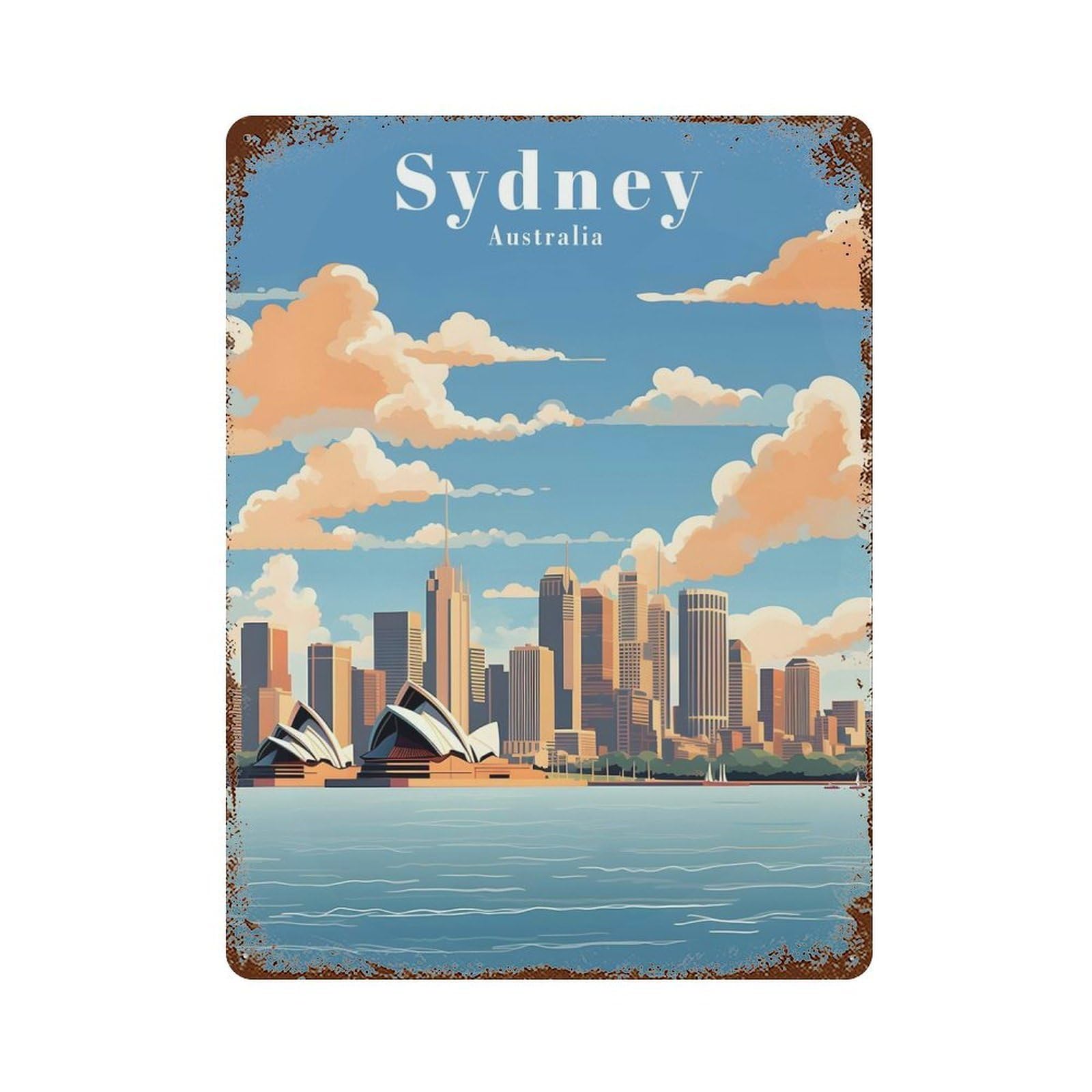 Sydney Australia Travel Retro Metal Sign 15.7"x11.8", Farmhouse Wall Decor for Cafe, Home Bar And Lounge Decor