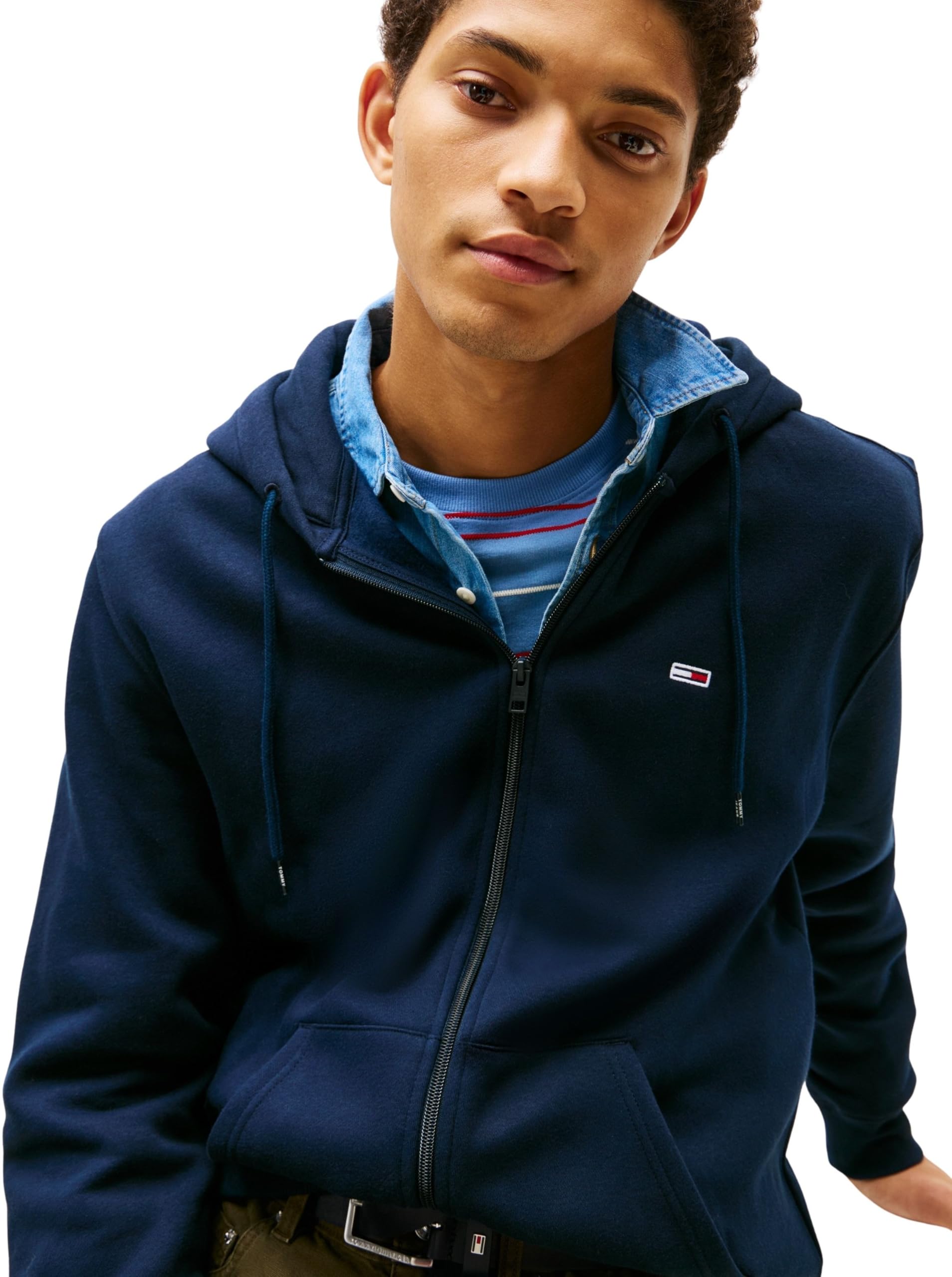 Tommy Jeans Herren Hoodie mit Reißverschluss Flag Zip Thru mit Kapuze