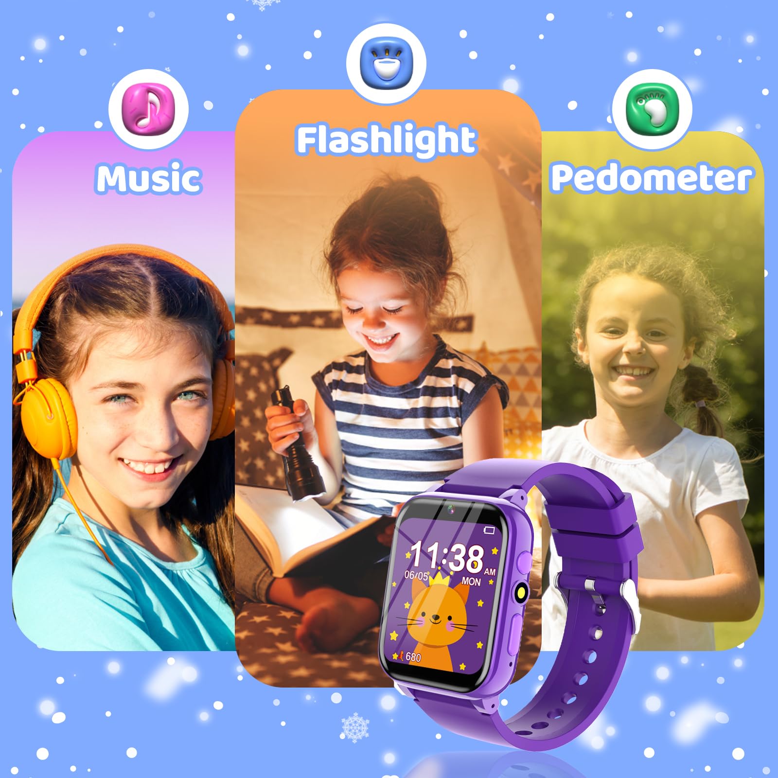 Orologio Smartwatch Bambini 26 Giochi, Sveglia, Schede Didattiche, Storie Audio, Contapassi Calorie, Fotocamera, Musicale, Torcia, Regalo Bambini per Ragazza e Ragazzo