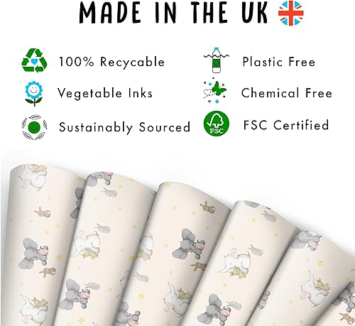 Miniatura 3 de CENTRAL 23 - Papel de regalo de elefantes y conejitos - 6 hojas para papel de regalo para bebés - Baby Shower - Bautizo - Bautismo - Estrellas -