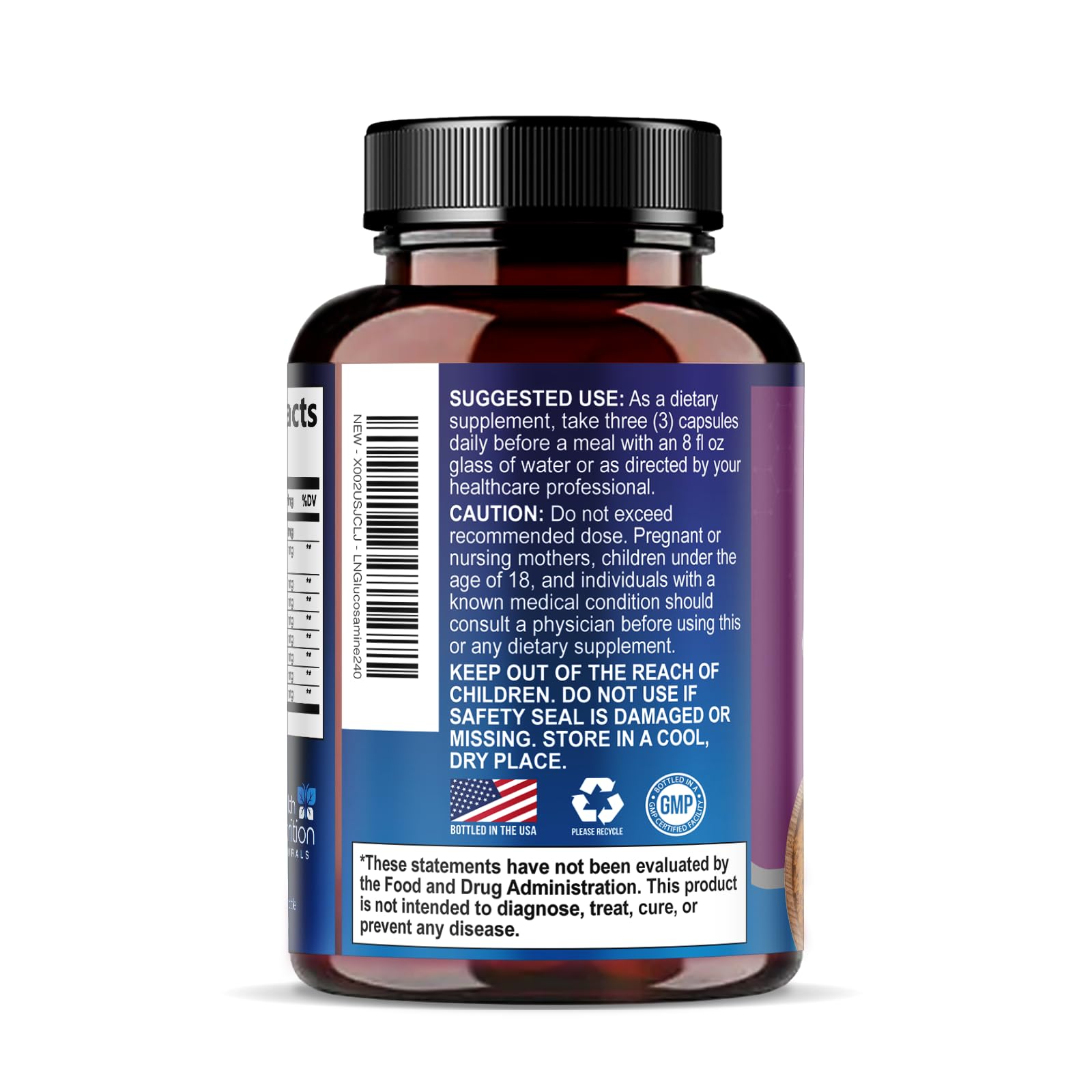 Glucosamine Chondroitin MSM 2100mg - 3X Strength Joint Support Supplement with Turmeric, Glucosamine Sulfate, Boswellia - For Natural Flexibility, Cartilage, Mobility - Bottled in USA - 240 Capsules — Amazon image 8