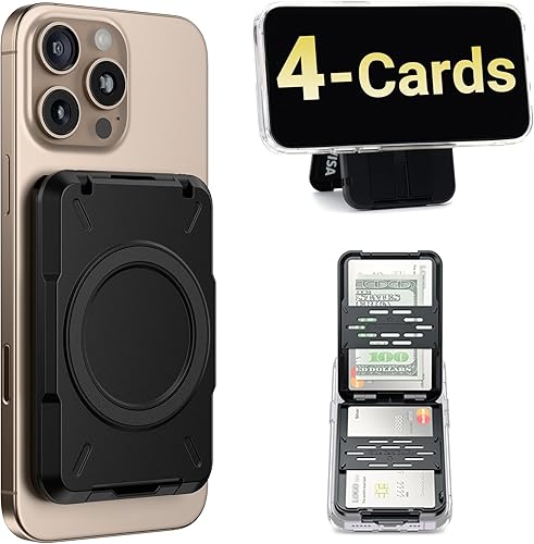 Miniatura 10 de PROfezzion 2 en 1 para soporte de cartera MagSafe, tarjetero magnético con bloqueo RFID, compatible con 4 tarjetas, cartera rígida desmontable para