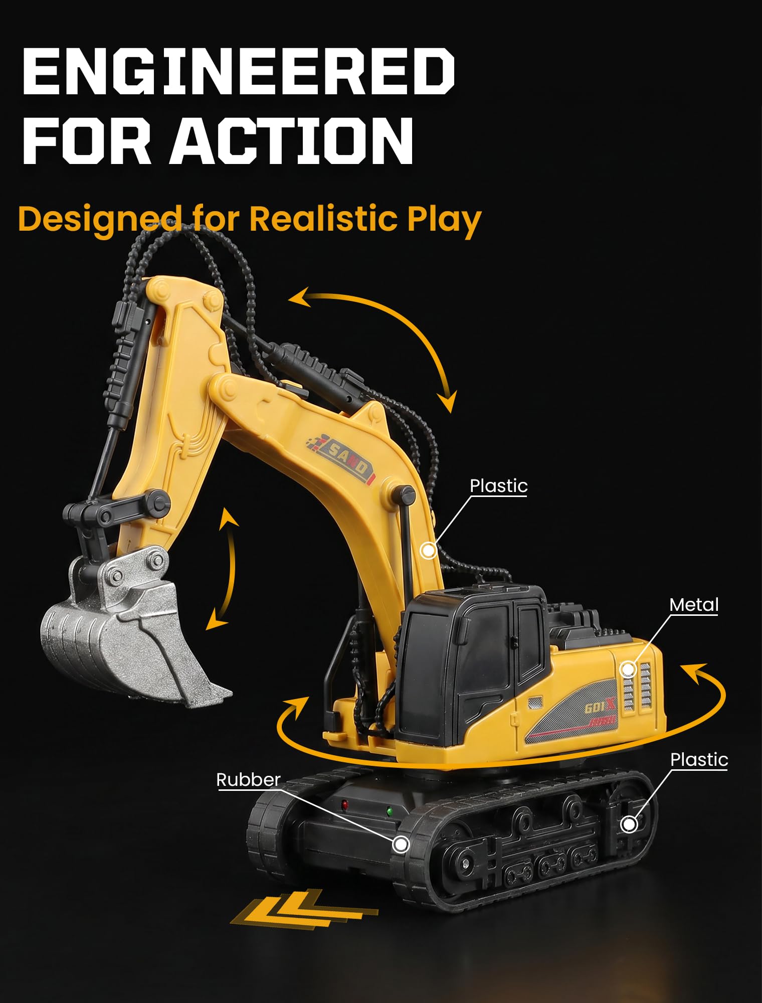 10-Kanal Mini RC Bagger, Ferngesteuerter Bagger für Erwachsene, Metallschaufel aus Legierung, Type-C wiederaufladbar, Baustellenfahrzeug-Spielzeug für Jungen ab 3 Jahren