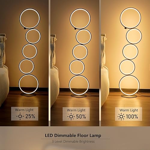Miniatura 5 de NUÜR Lámpara de pie moderna de 43.3 pulgadas, lámpara de pie LED para sala de estar, regulable, lámpara de pie circular, ahorro de energía, lámpara