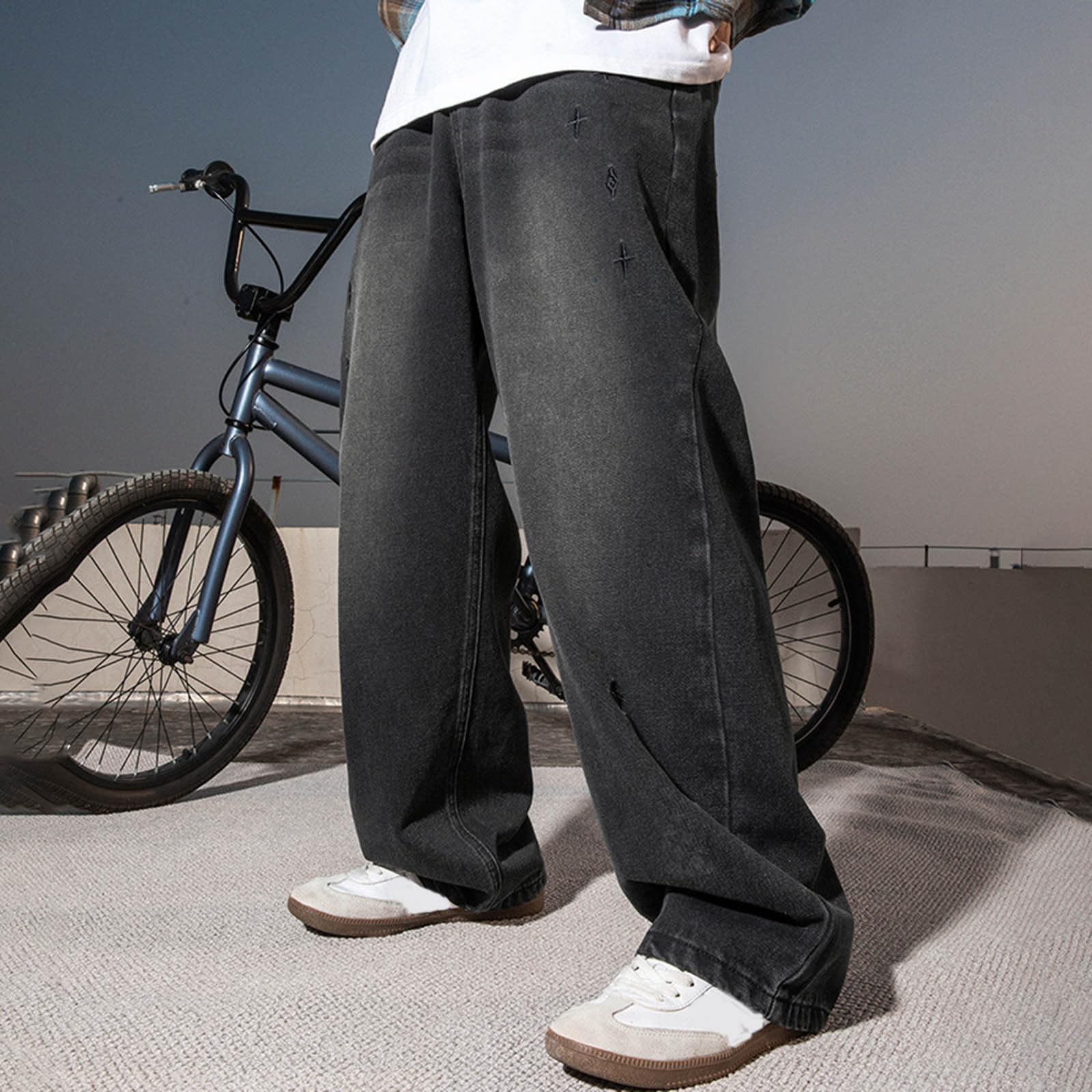 Pantalones Hombre Vaqueros-Pantalones Vaqueros Casuales para Hombre, Estilo, Lavados, semielásticos, con Textura Suelta, Bordados, Rectos