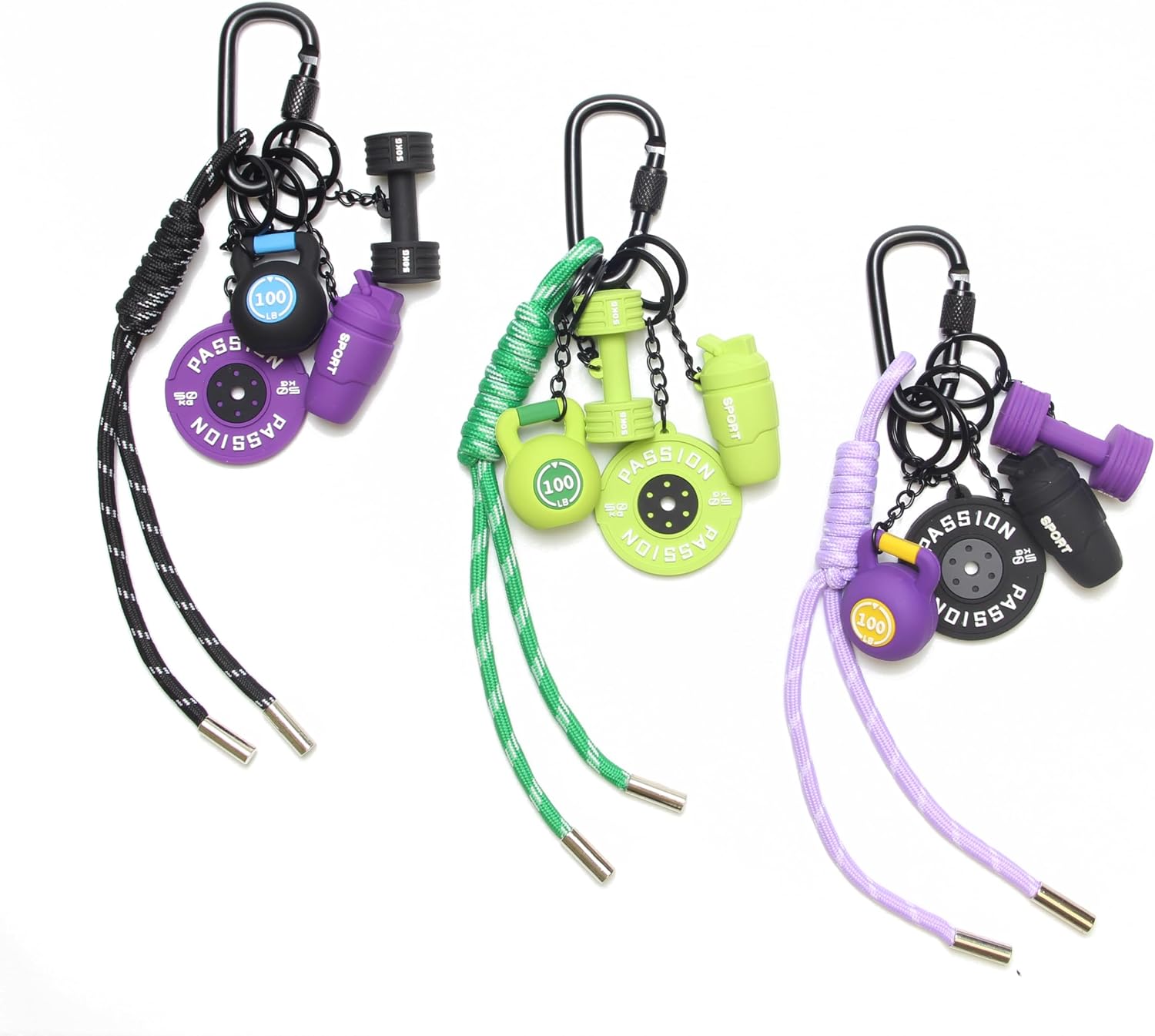 18PCS Fitness Keychain Set, Gym Charms Dumbbell Kettlebell Weight Plate Bottle Rope Clips for Keys Bags Backpacks