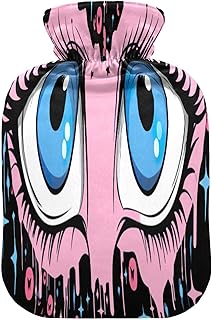 Wajiw Hot Water Bottle with Cover 1L Warm Water Bottle for Hot and Cold Compress Hot and Cold Therapies,Hand Feet Warmer,Pink Eyes