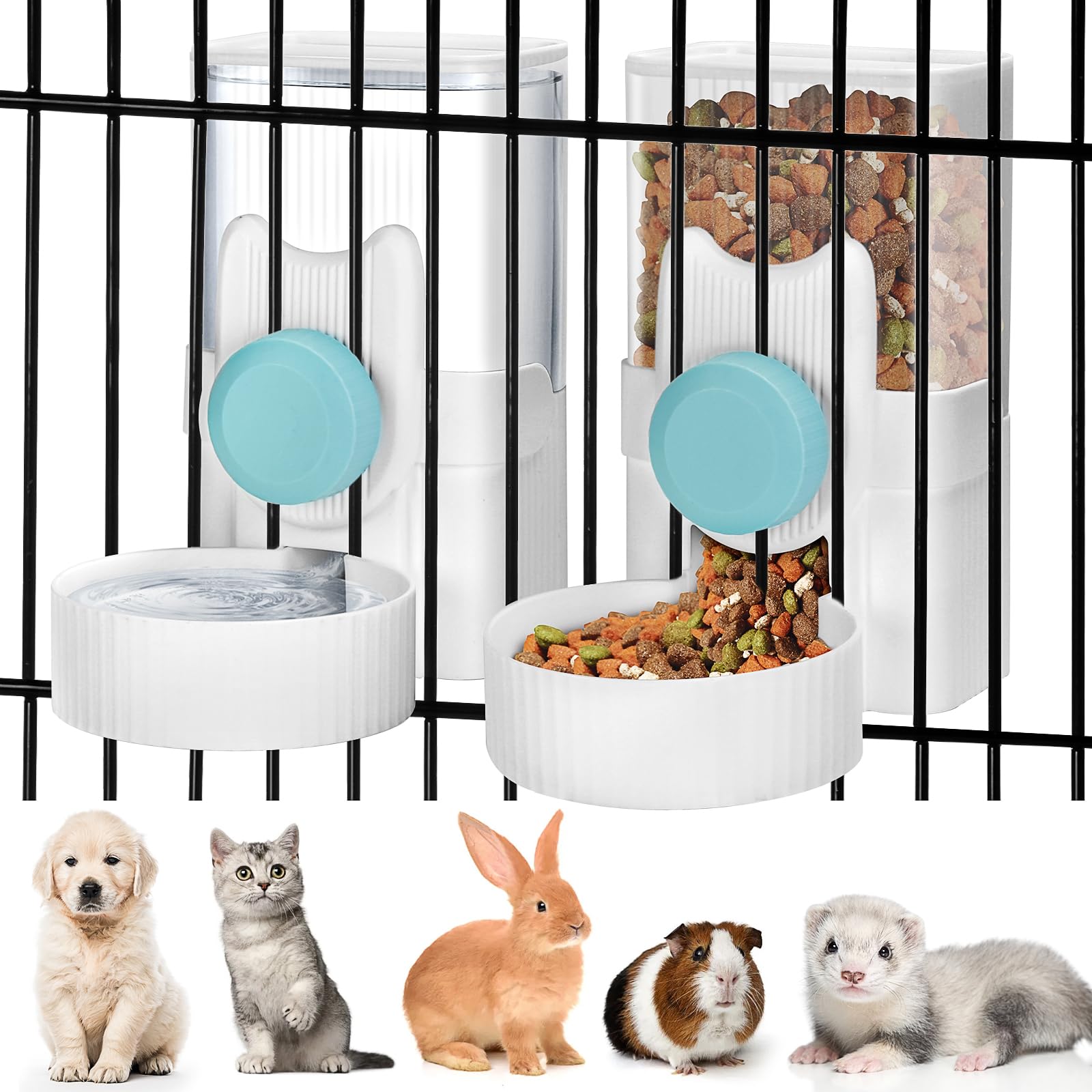 Automatic Cat Feeder and Water Dispenser, ShineMe 35oz Auto Gravity Feeder Hanging Food and Water Bowls for Small Pets, Cats, Kitten, Dogs, Rabbits,