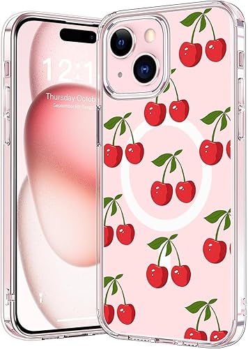 Houdqklee Magnetic for iPhone 15 Pro max Case, Cute Kawaii Girly Cherry-A Phone 