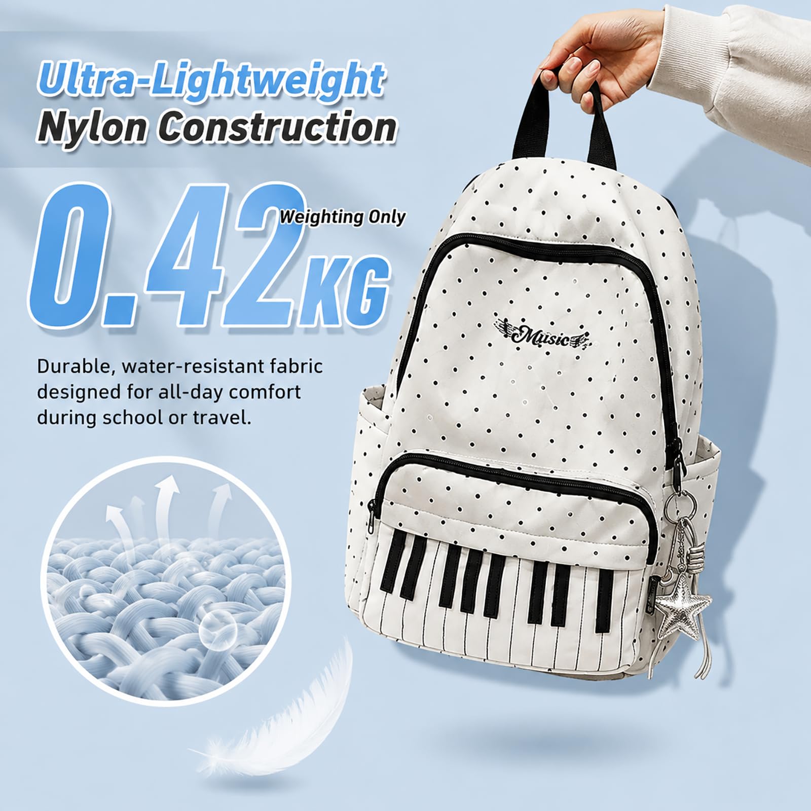 Piano Backpack With Polka Dot Pattern, Cutecore Style Daypack For High School Students, Travel And Everyday Use (Two Pcs)