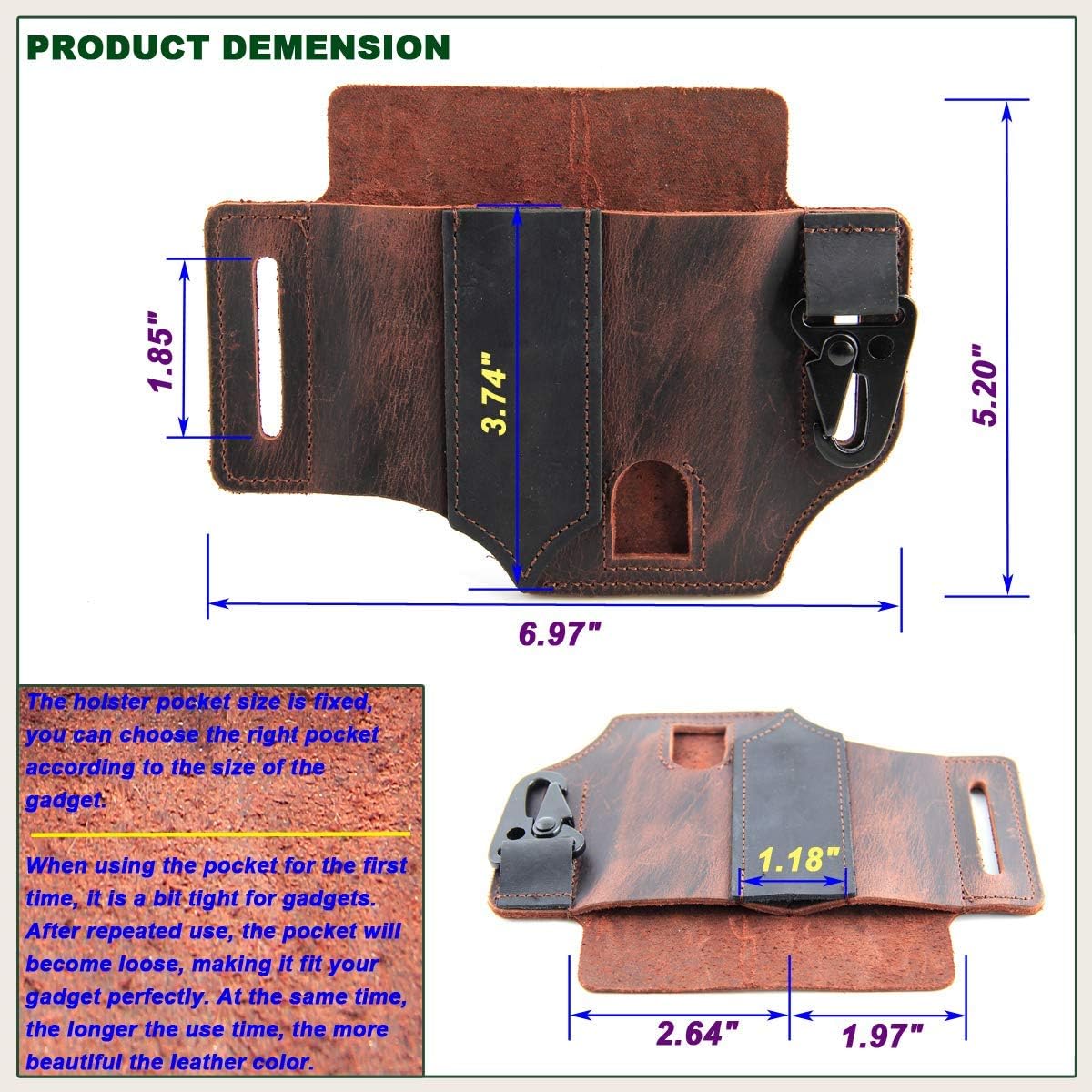 Multitool Sheath for Belt Leather EDC Pocket Organizer by LIPOUD