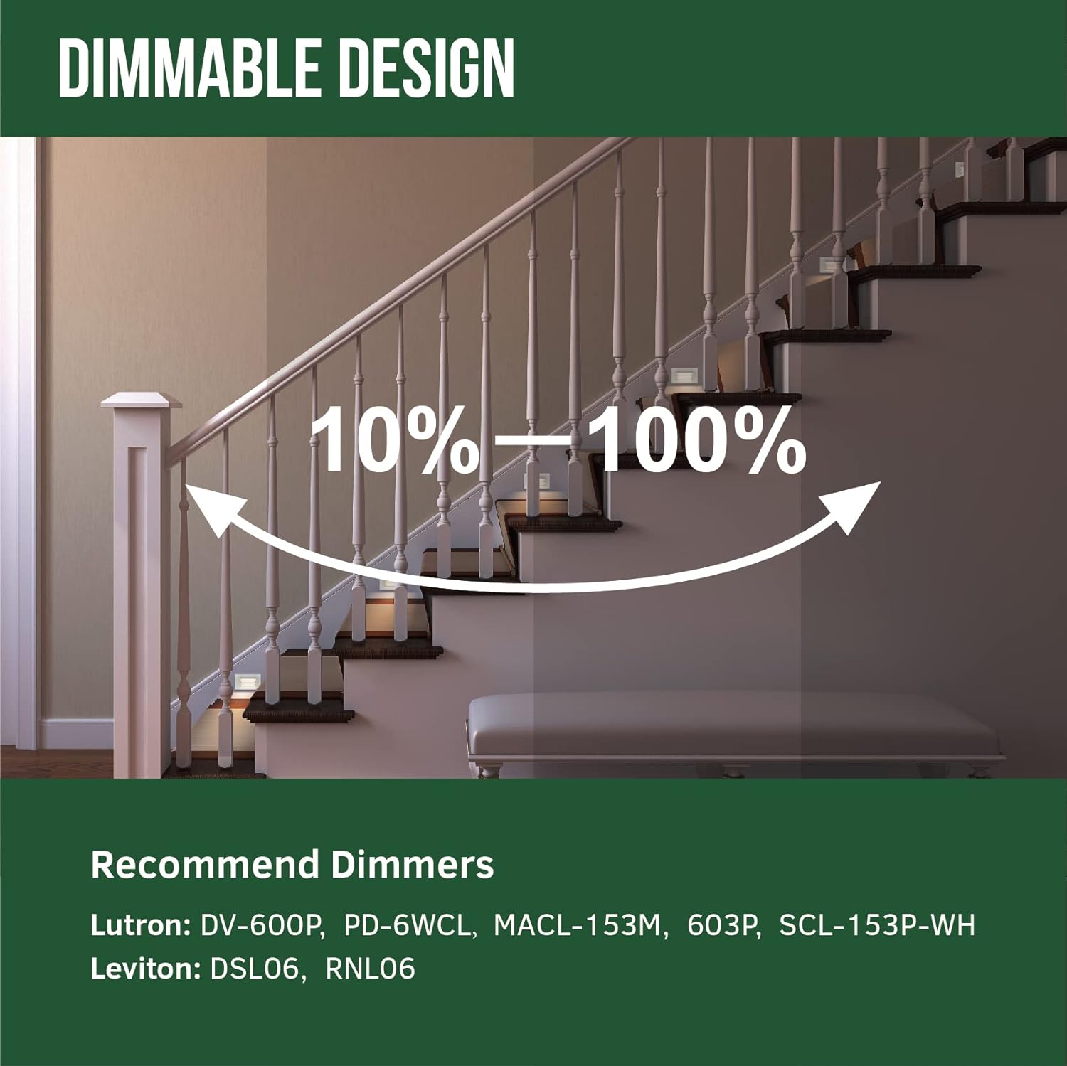 GKOLED 120V 110LM Dimmable LED Step Lights Indoor Outdoor, 3.5W Anti Glare Stair Lighting with Horizontal Louvered Faceplate, Waterproof, 3000K Warm White, Aluminum White Finish, ETL Listed, 6 Pack