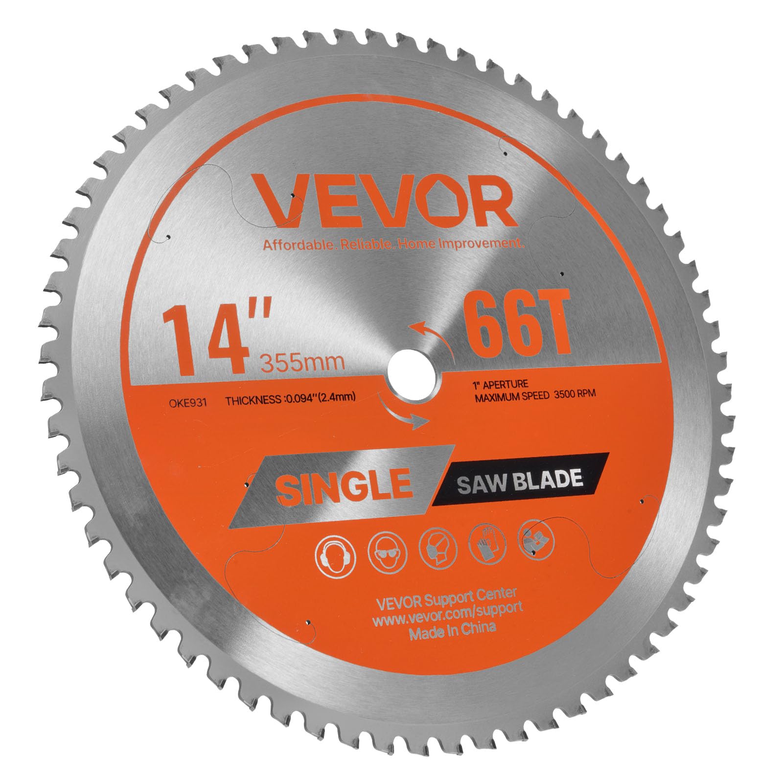 VEVOR Lame de scie circulaire, Ø 355 mm, lame de coupe pour scie circulaire, 66 dents alliage, arbre 25,4 mm, finition soignée, avec évents de chauffage antibruit, pour couper aluminium, acier, métal