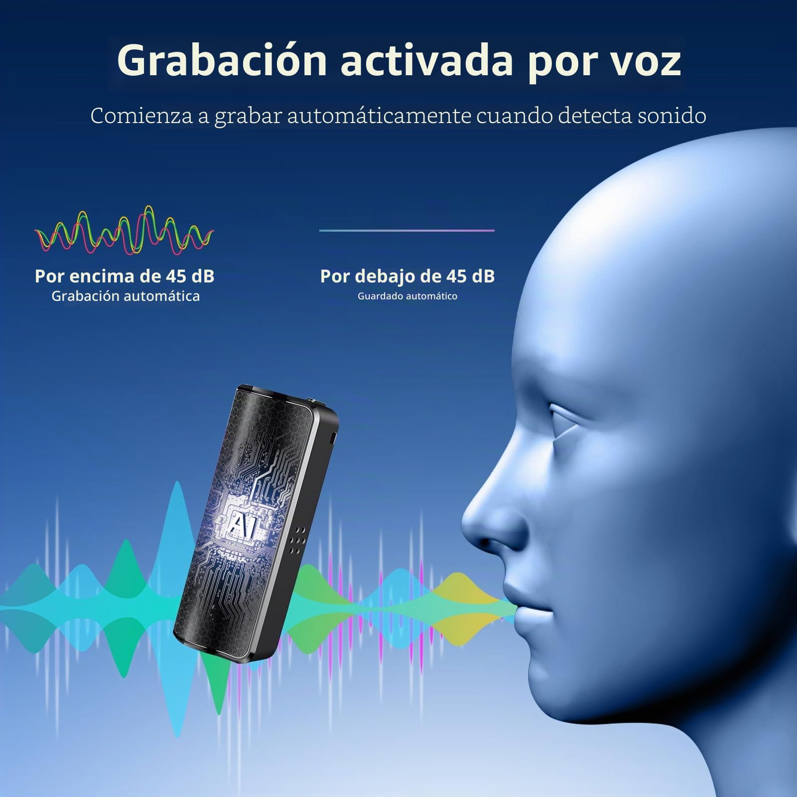 Grabadora de voz de 30 días de tiempo de trabajo continuo, grabadora de voz con activación de voz, grabadora de audio espía, recargable USB, reducción de ruido Mini grabadora de voz
