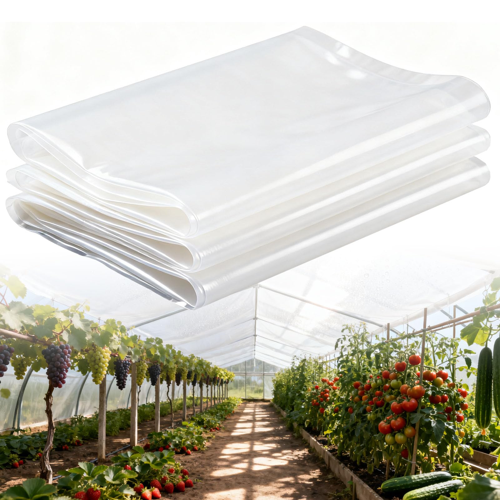 Lámina de Polietileno para Invernadero, Transparente Plástico para Jardín y Huerto, Extra Gruesa Resistente Lámina de plástico Protección para Plantas(Size:5x20m)