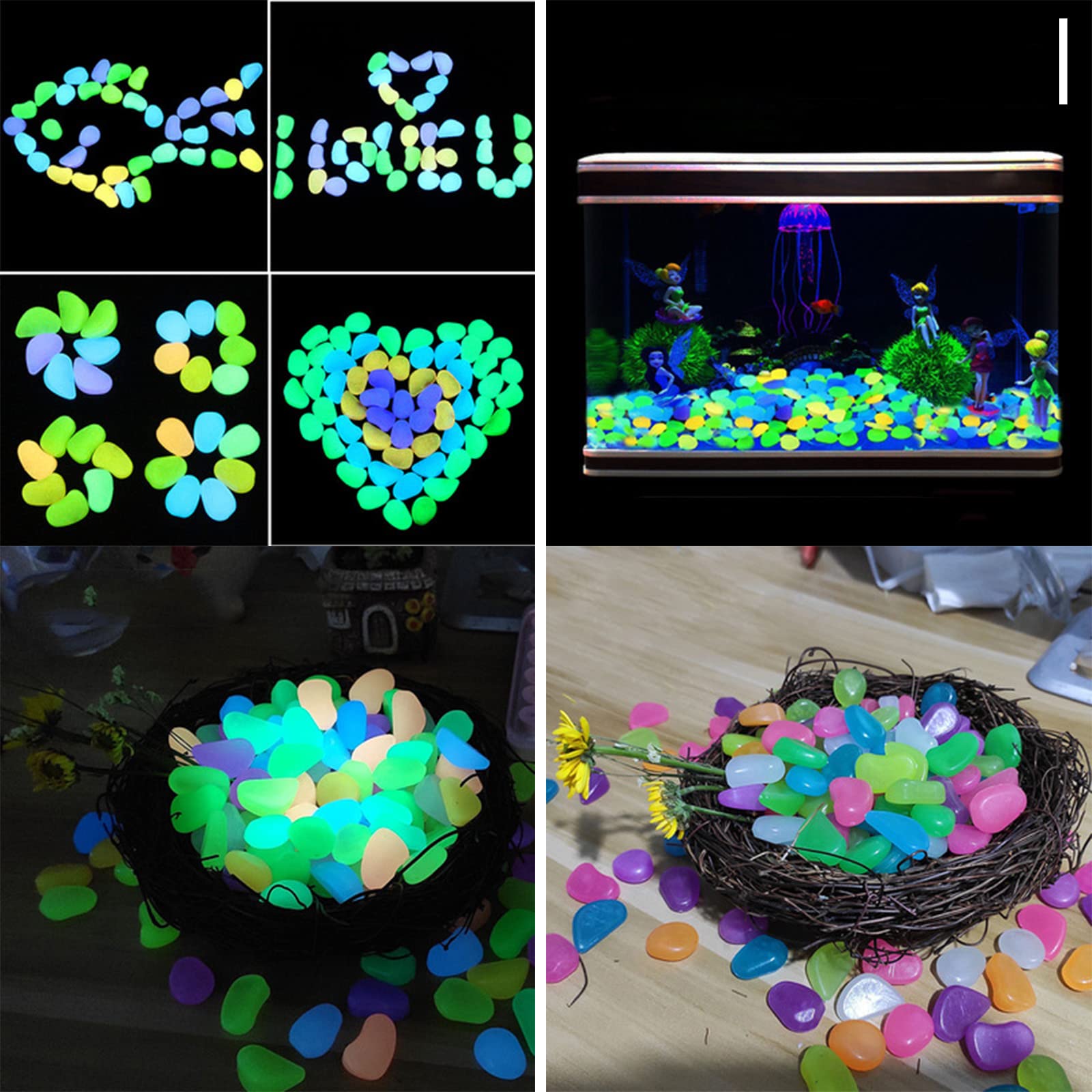 400 pièces Caillou bleu phosphorescent Roches lumineuses Galets lumineux Pierres lumineuses pour aquarium Jardin Passerelle Réservoir à poissons