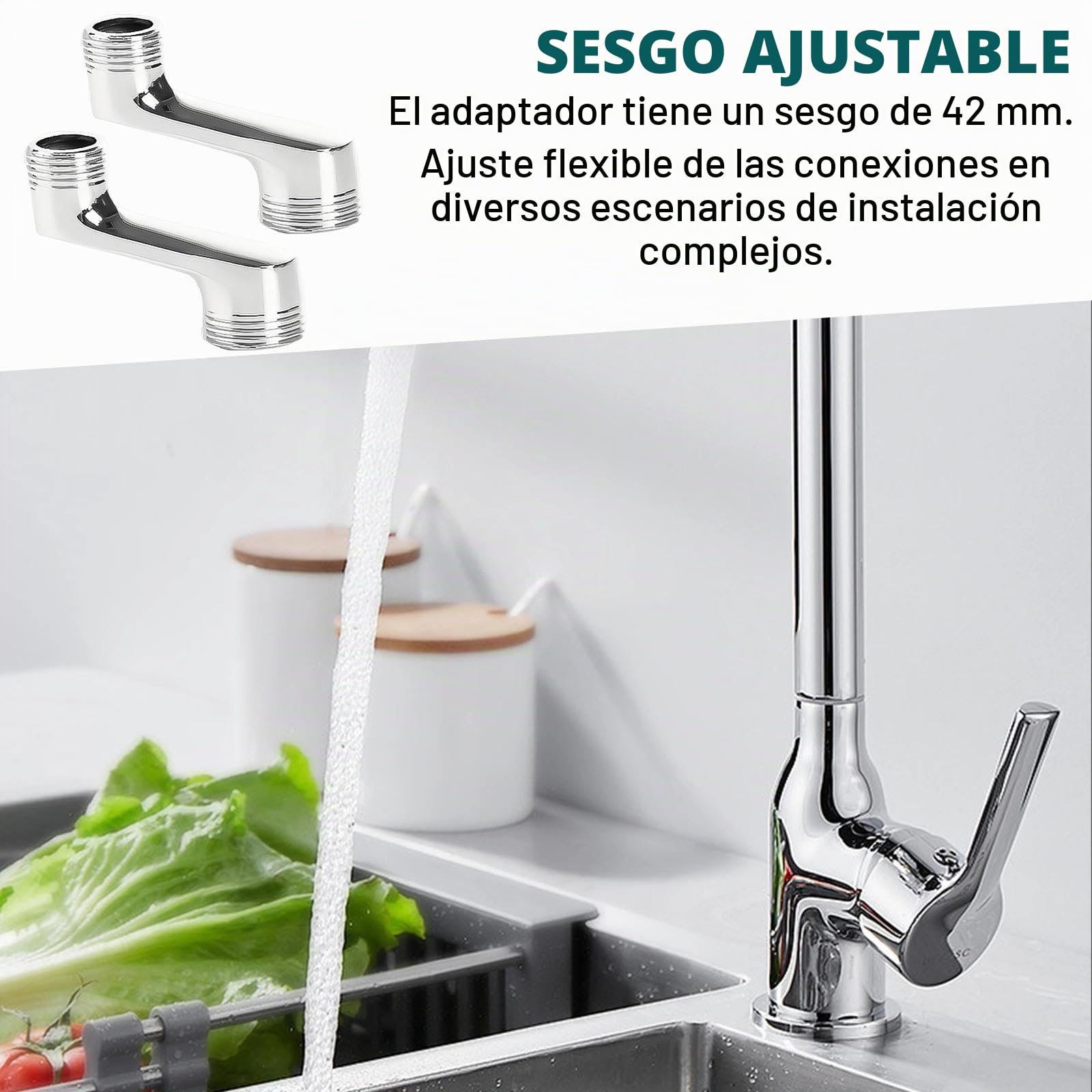 2 Piezas Excentricas Grifo, Latón G1/2 a G3/4 Conexión de Grifo en S, 42 mm de Desplazamiento, Plateado Adaptador para Ducha Ajustable, para Instalación y Ajuste de Grifos de Ducha