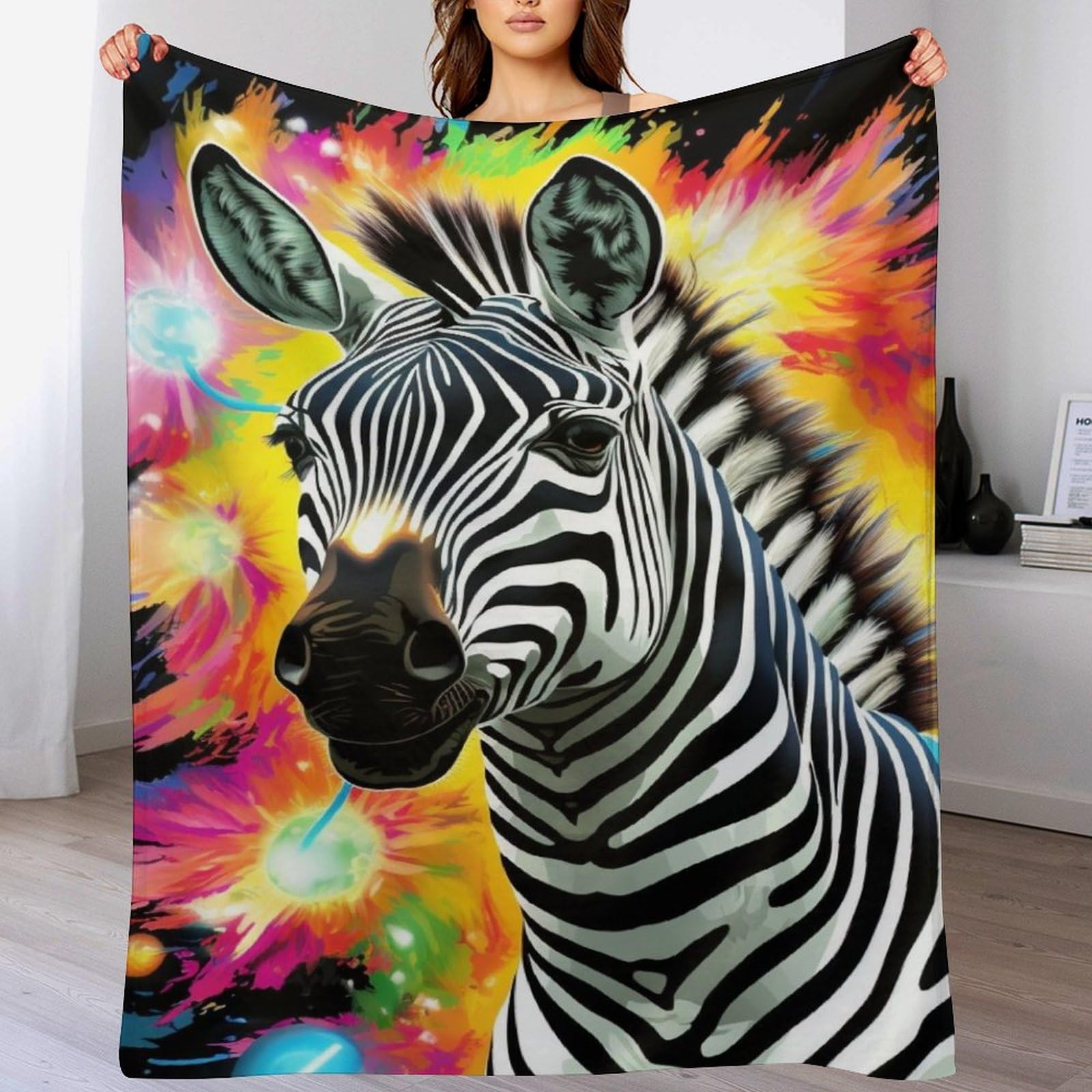 Couverture zèbre en flannel douce 130x180cm pour lit et canapé