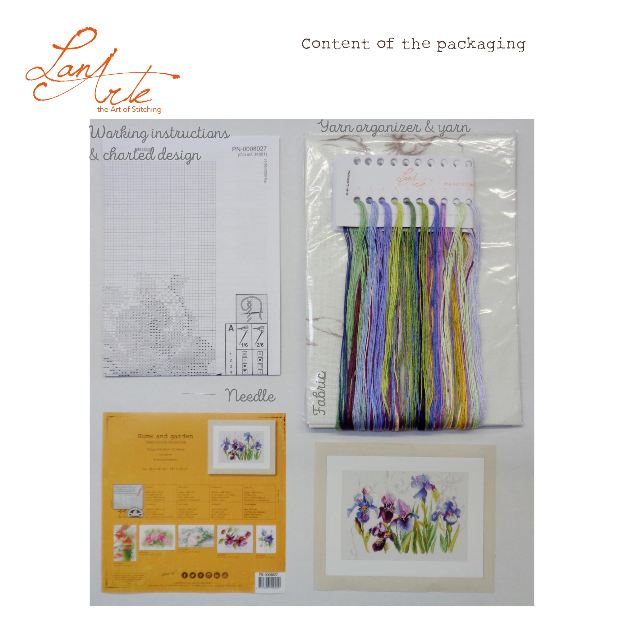 Lanarte Kreuzstich Stickpackungen Gezählter Kreuzstichbilder Set 3 BLAUE IRIS Wanddekoration Handarbeit Set für Erwachsene 40 x 28 cm DIY Deko Bastelset Handwerker Kreative Geschenkset
