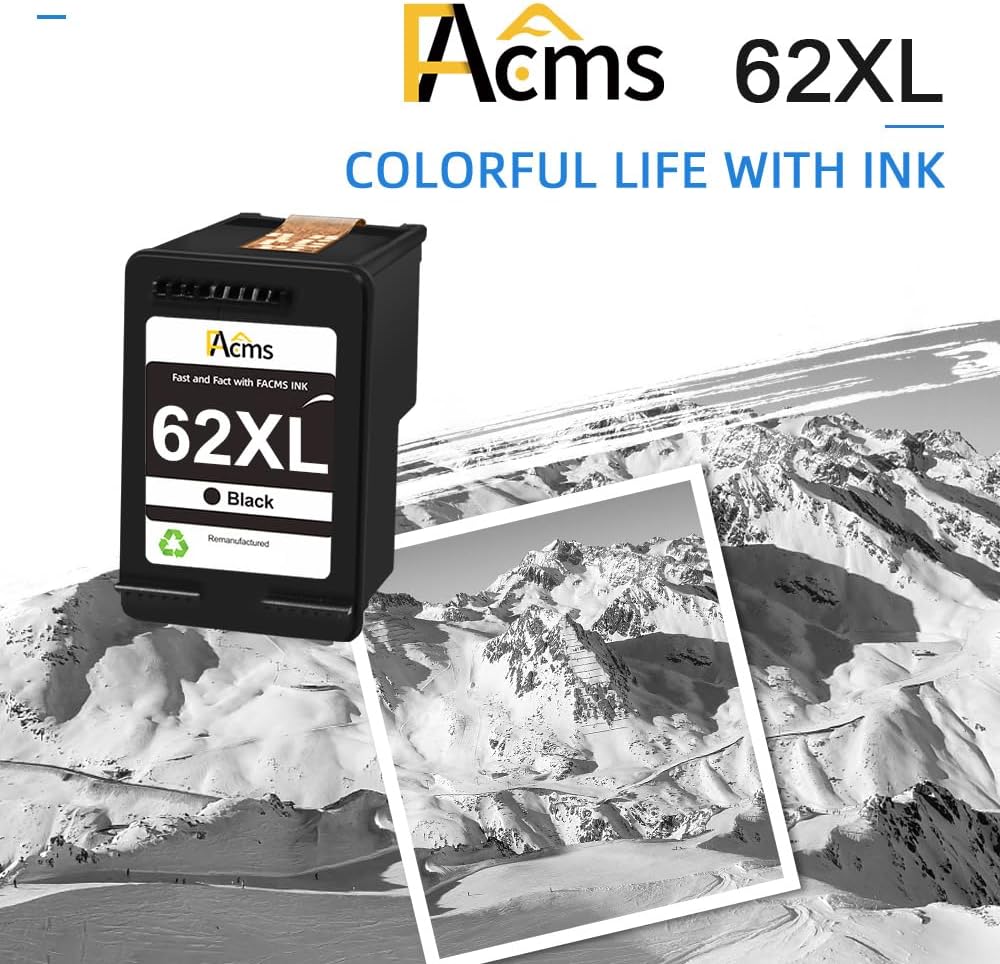 62XL Black Ink Cartridge Replacement for HP Ink 62 XL 62 Work with HP Envy 7640 7645 5660 5540 5640 OfficeJet 5740 8040 OfficeJet 250 200 (1 Black)