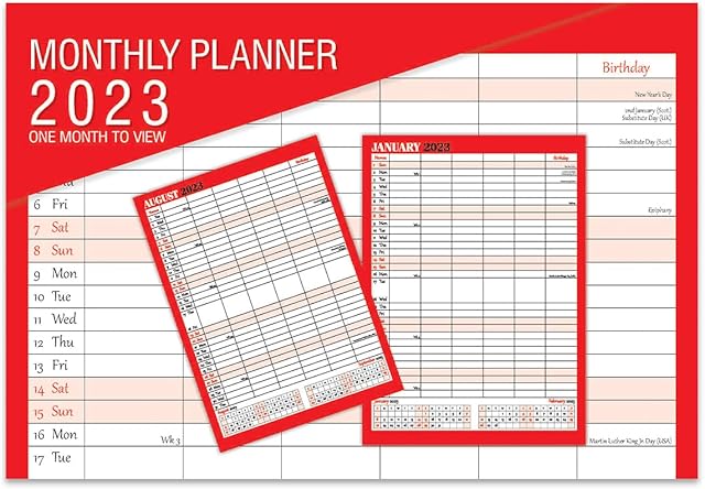 2023 one Month to View Monthly Planner Calendar Wall Hanging Organiser, Bold Type Series by Arpan