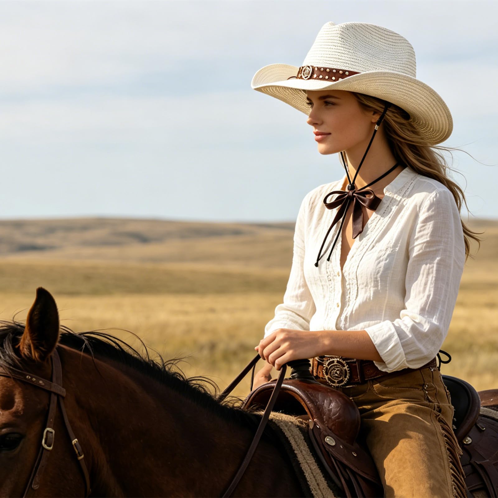 HEYANN Cappello da cowboy in paglia per uomo e donna, pieghevole, a tesa larga, estivo, con sottogola antivento, cappello da cowgirl regolabile, traspirante, protezione UV, spiaggia, giardino