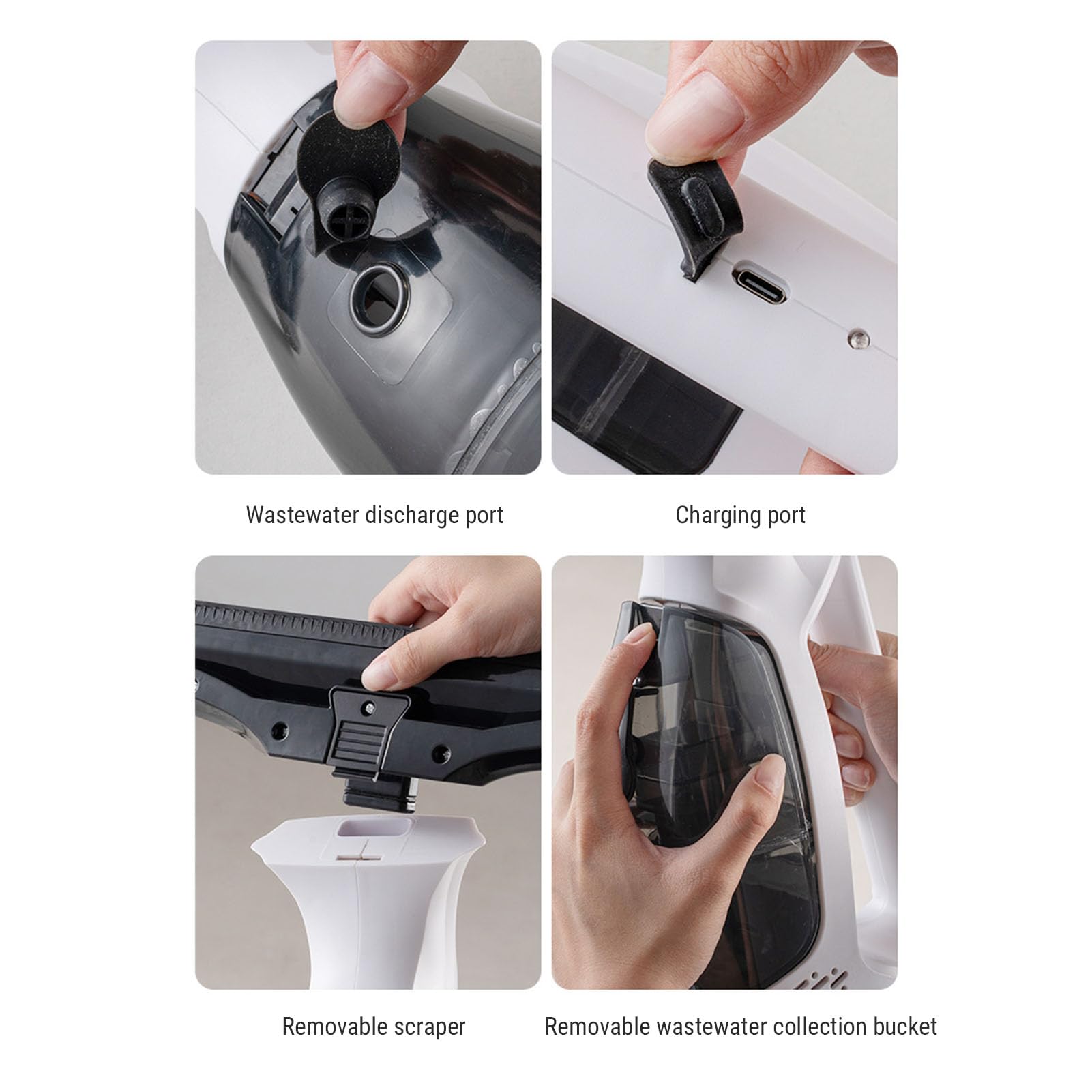 Asixxsix 1200 Pa und 2000 MAh Wiederaufladbarer Fenstersauger, Kabellos, mit 11-Zoll-Klinge, Elektrisches Fensterreinigungsgerät, Zum Sprühen, Wischen und Staubsaugen von Glas