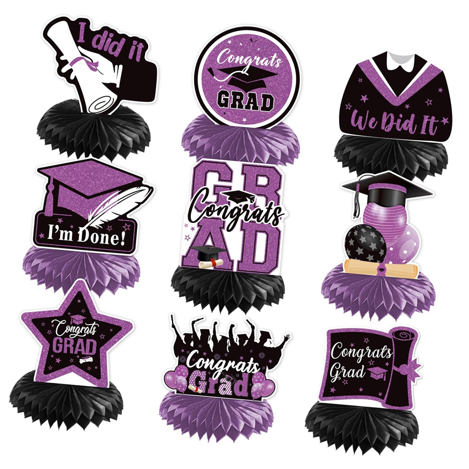 Shurhome Colorful Graduation Theme Decors Set Feature Helical Streamers and Honeys Combs Backdrops Multiple Occasion Party Banners Hanging Party Garlands
