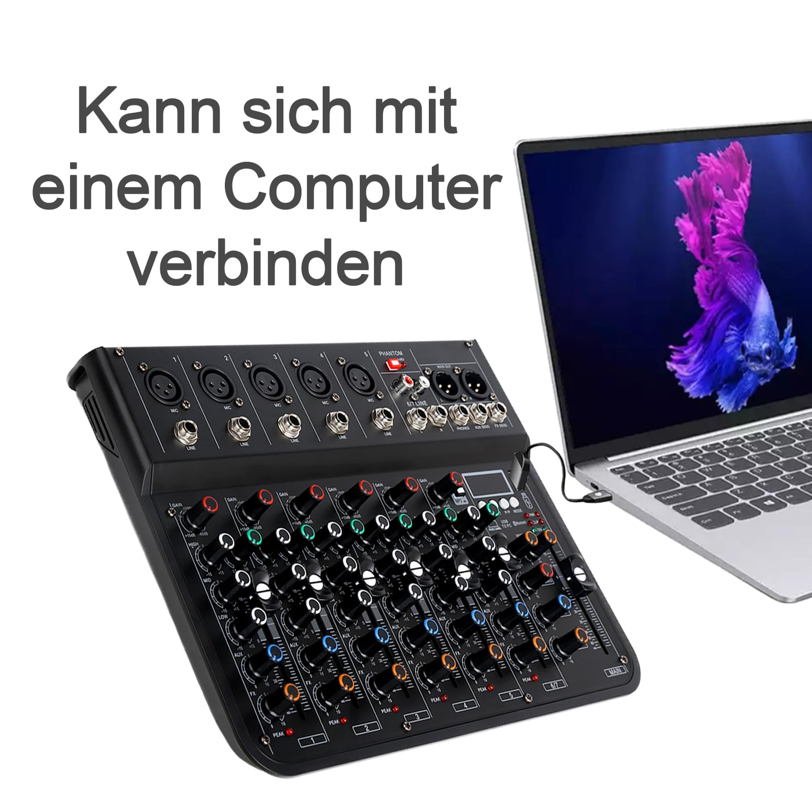 Table de Mixage Son 7 Canaux dj Professionnel Console de Mixage avec FX Reverb Delay, Tabl Mixag dj Pro Audio Mixer avec Usb Bluetooth